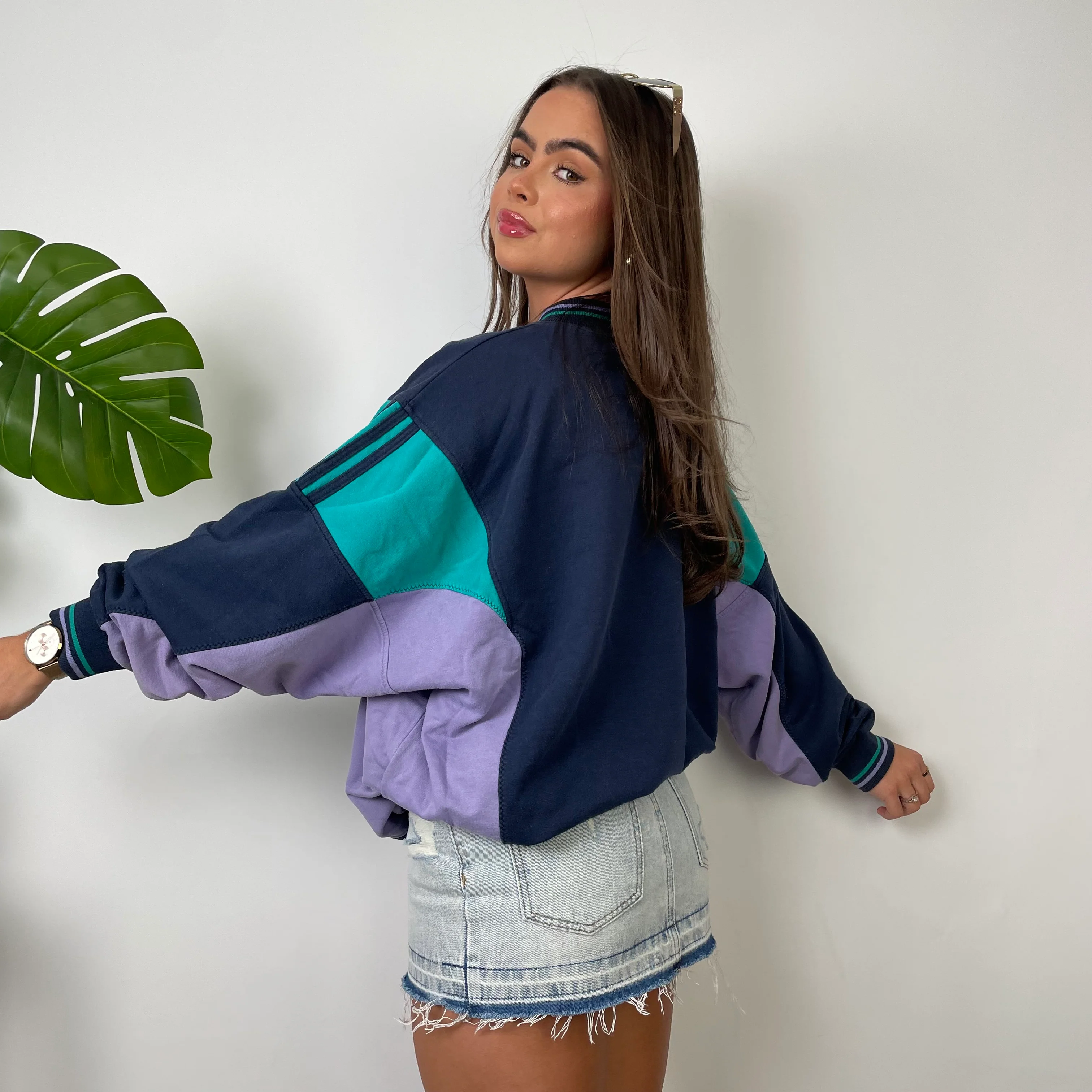 Adidas RARE Navy Colour Block Spell Out Sweatshirt (L) - Image 6