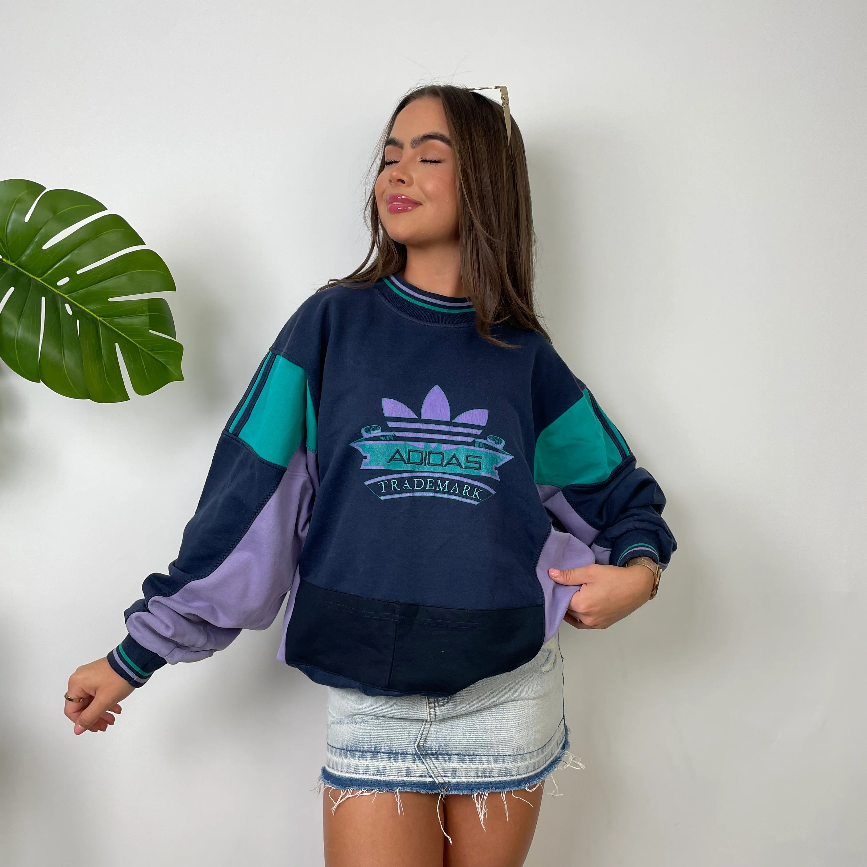 Adidas RARE Navy Colour Block Spell Out Sweatshirt (L) - Image 7