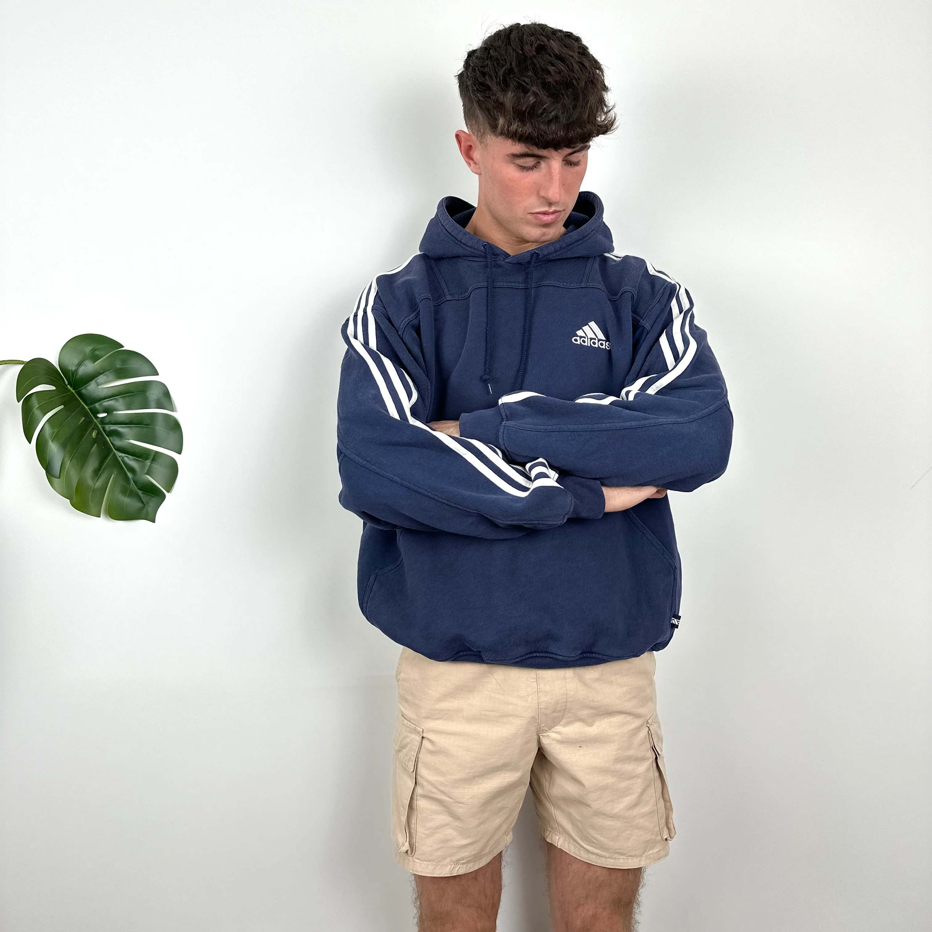 Adidas RARE Navy Embroidered Spell Out Hoodie (L) - Image 2