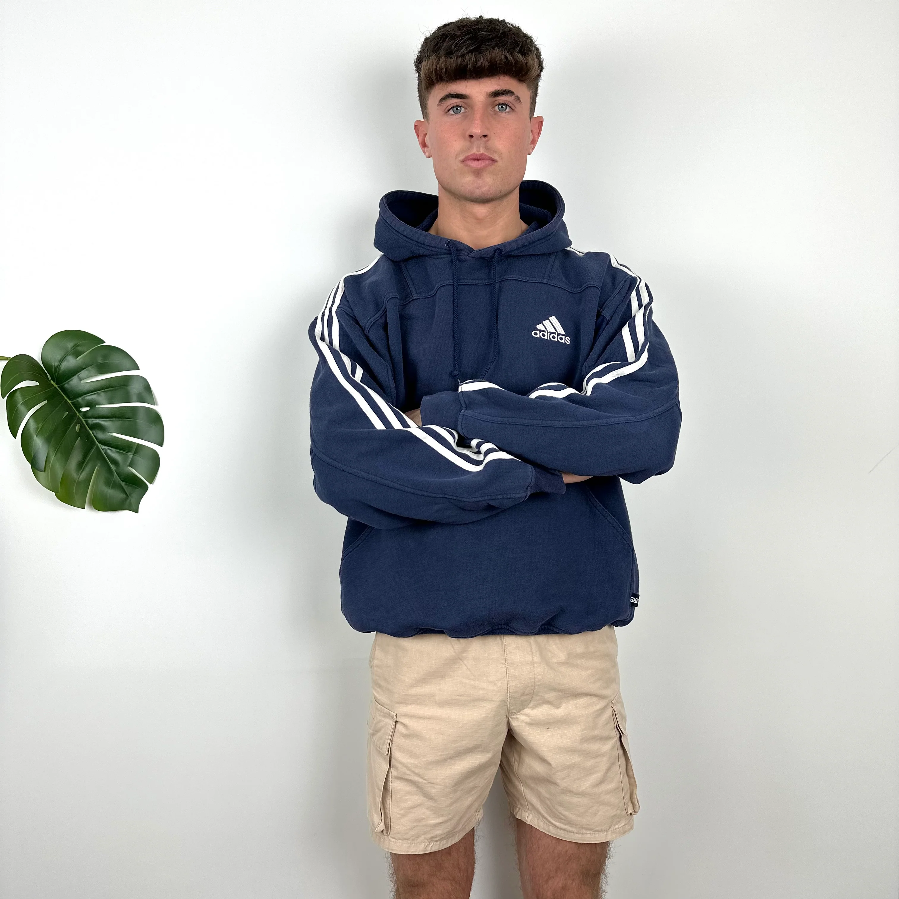 Adidas RARE Navy Embroidered Spell Out Hoodie (L) - Image 5
