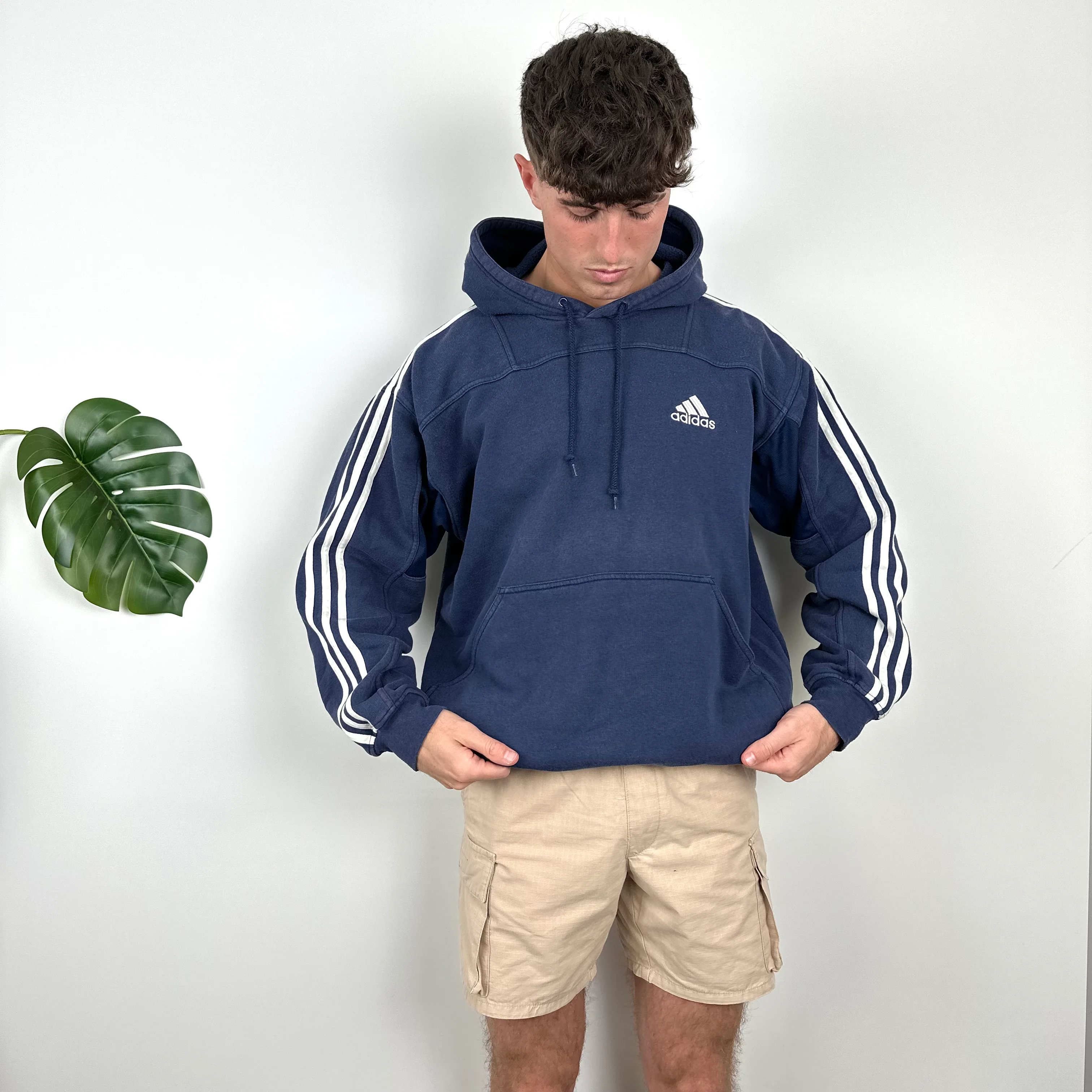 Adidas RARE Navy Embroidered Spell Out Hoodie (L) - Image 6