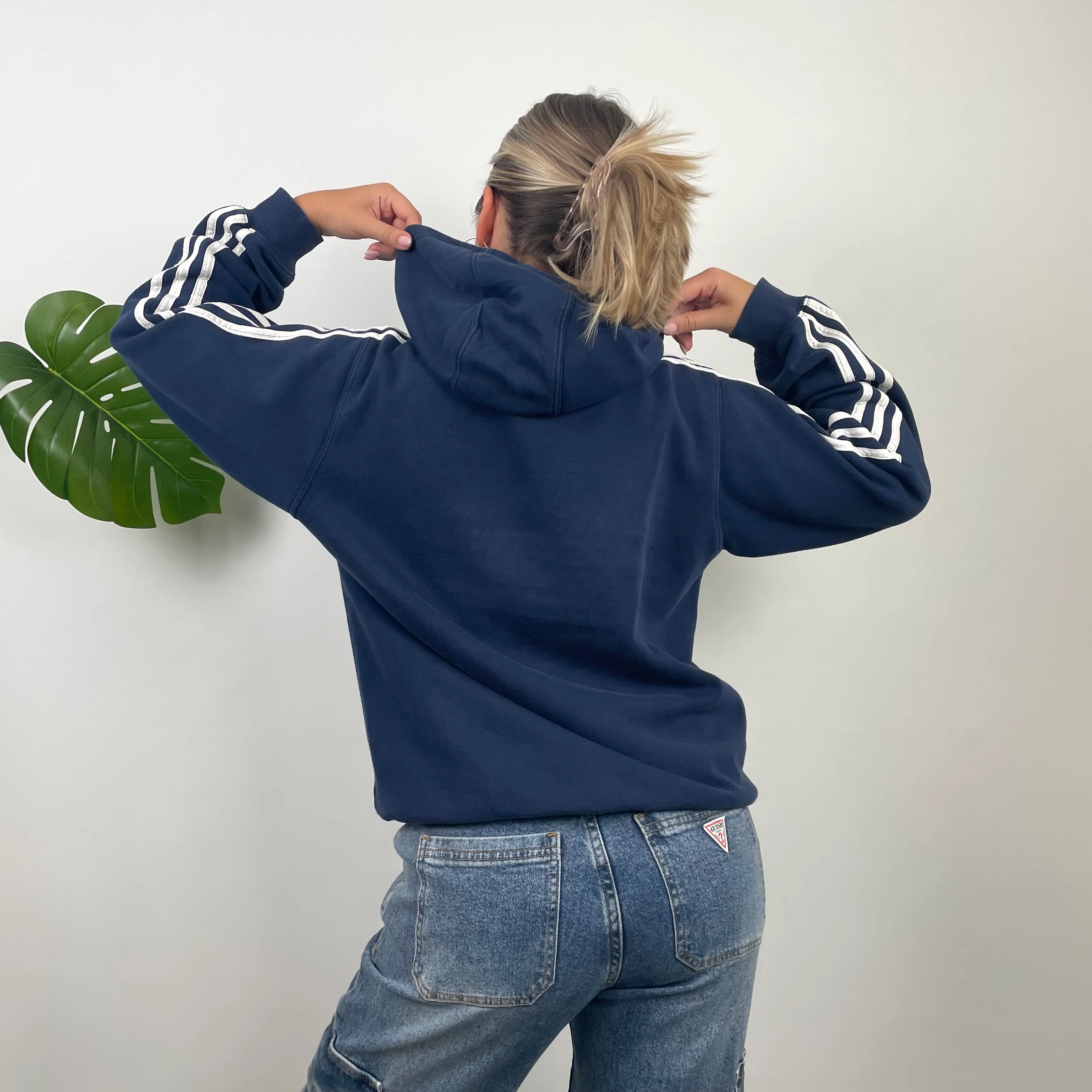 Adidas RARE Navy Embroidered Spell Out Hoodie (M) - Image 5