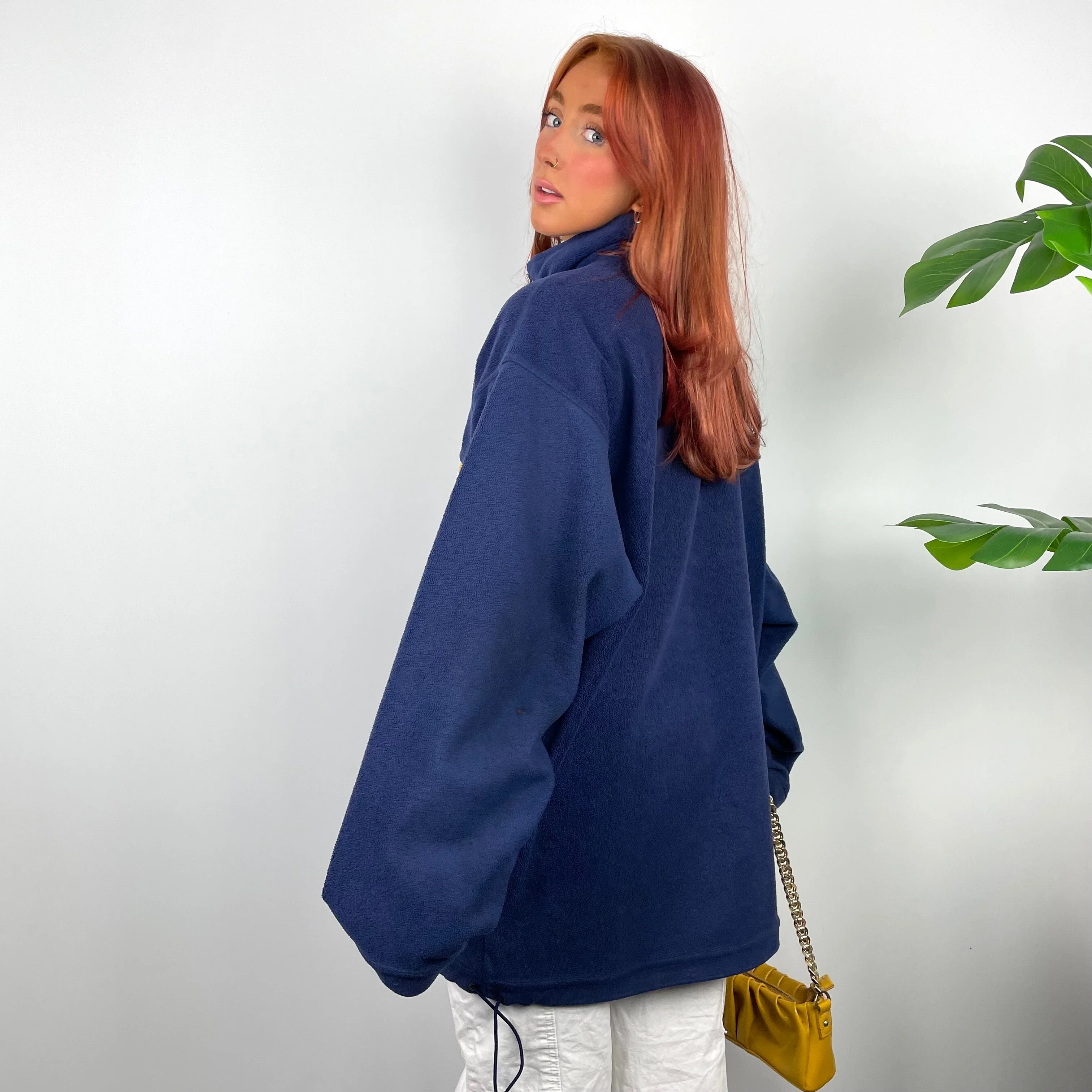 Adidas RARE Navy Embroidered Spell Out Teddy Bear Fleece Quarter Zip Sweatshirt (XXL) - Image 4