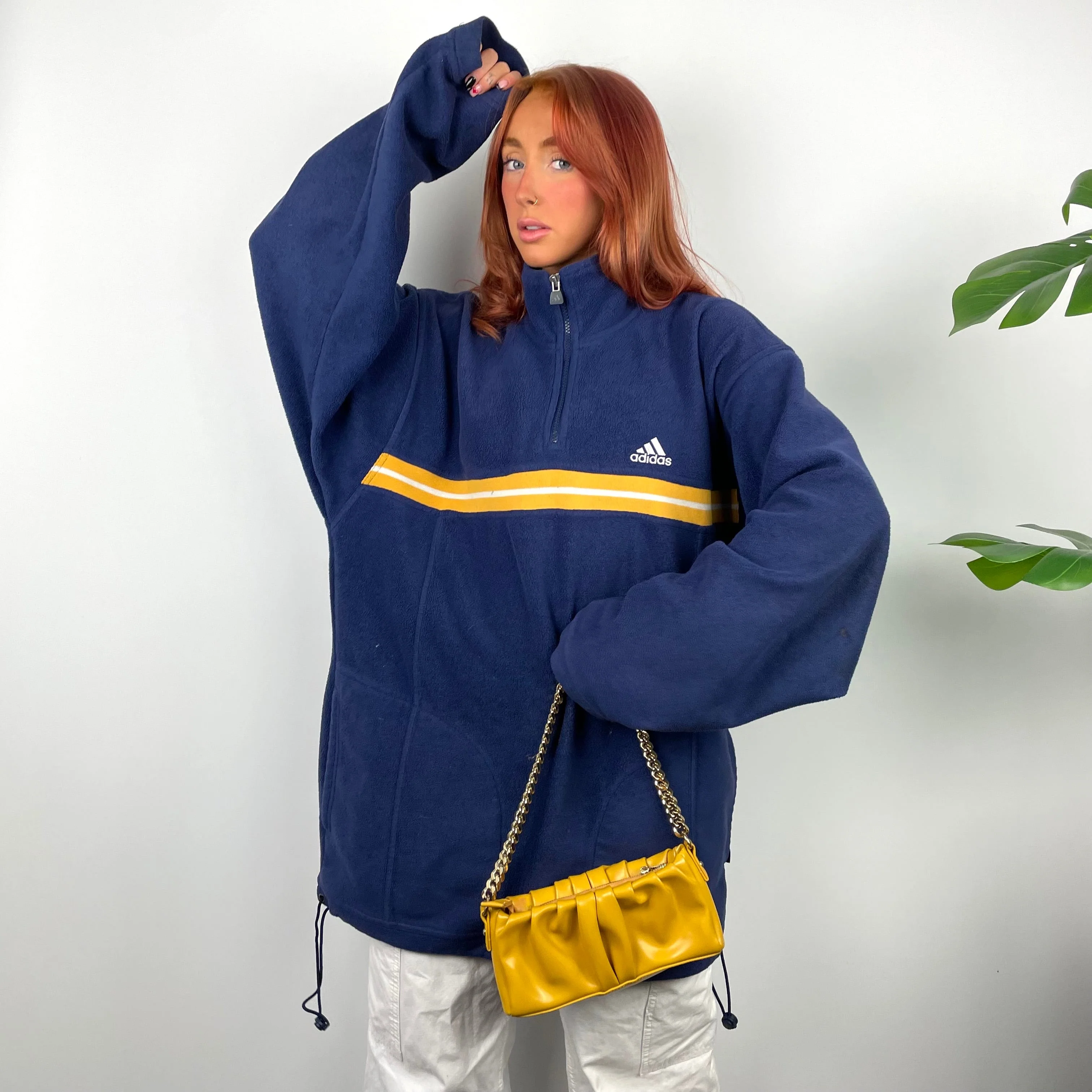 Adidas RARE Navy Embroidered Spell Out Teddy Bear Fleece Quarter Zip Sweatshirt (XXL) - Image 5