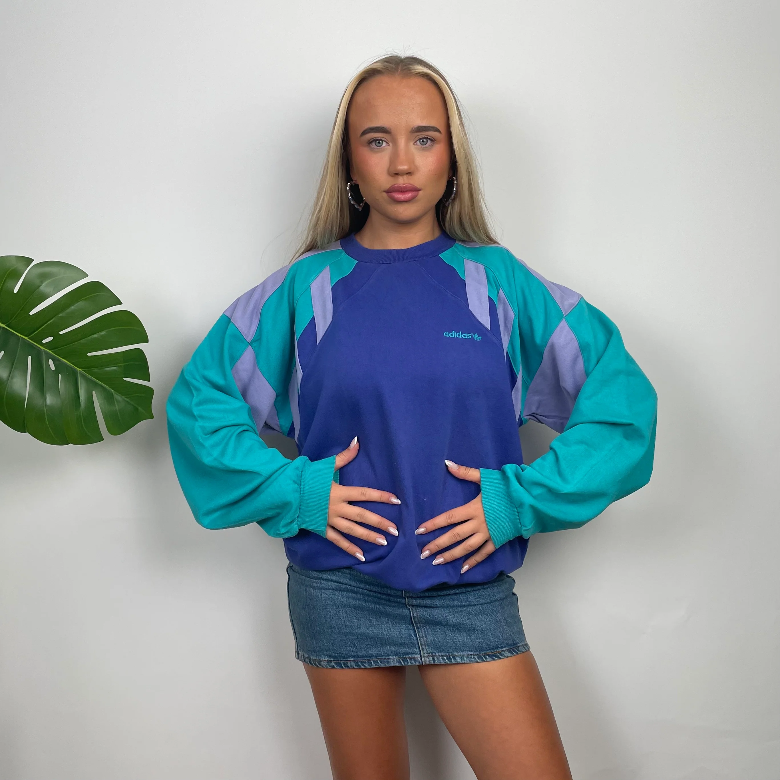 Adidas RARE Purple Colour Block Spell Out Sweatshirt (L) - Image 2