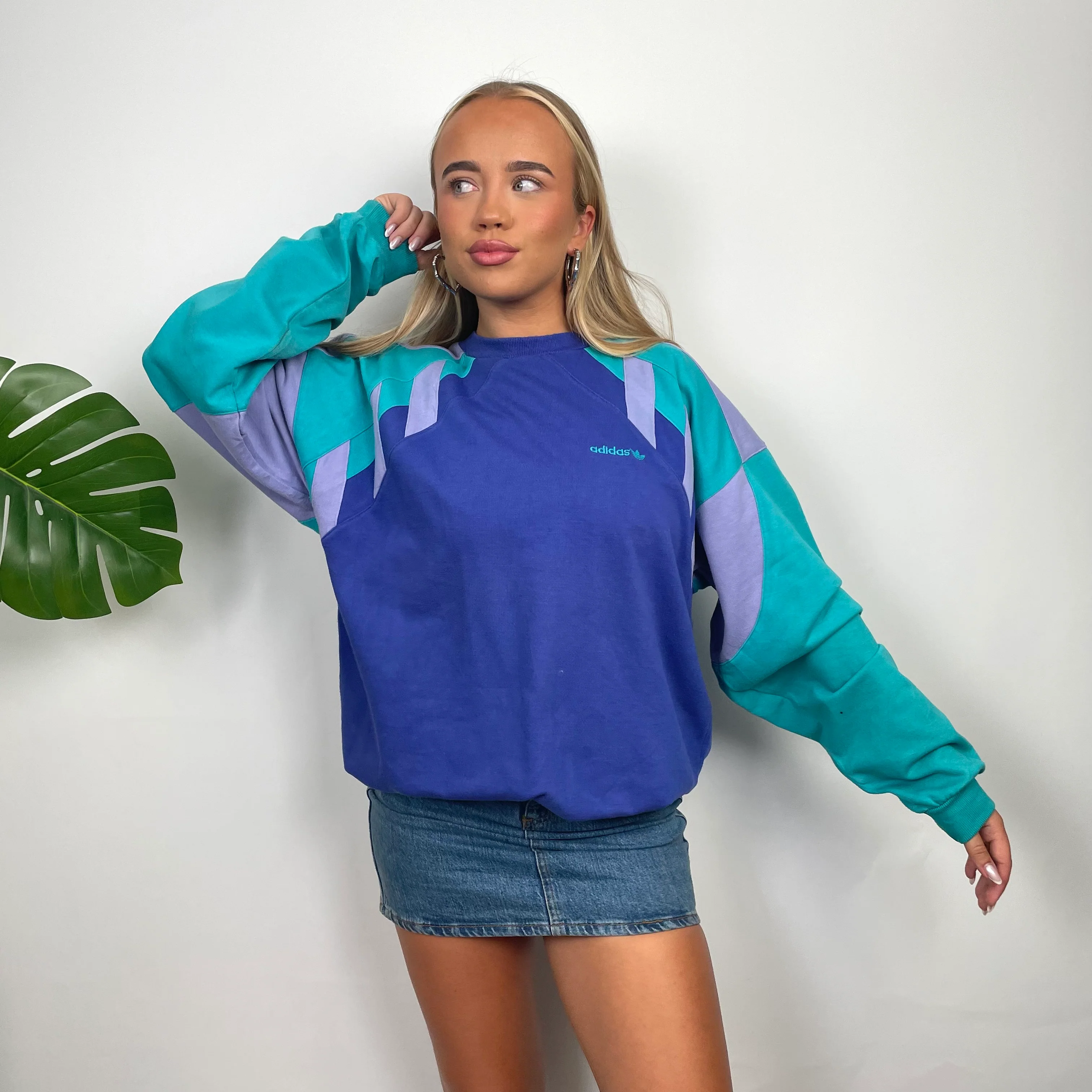 Adidas RARE Purple Colour Block Spell Out Sweatshirt (L) - Image 3