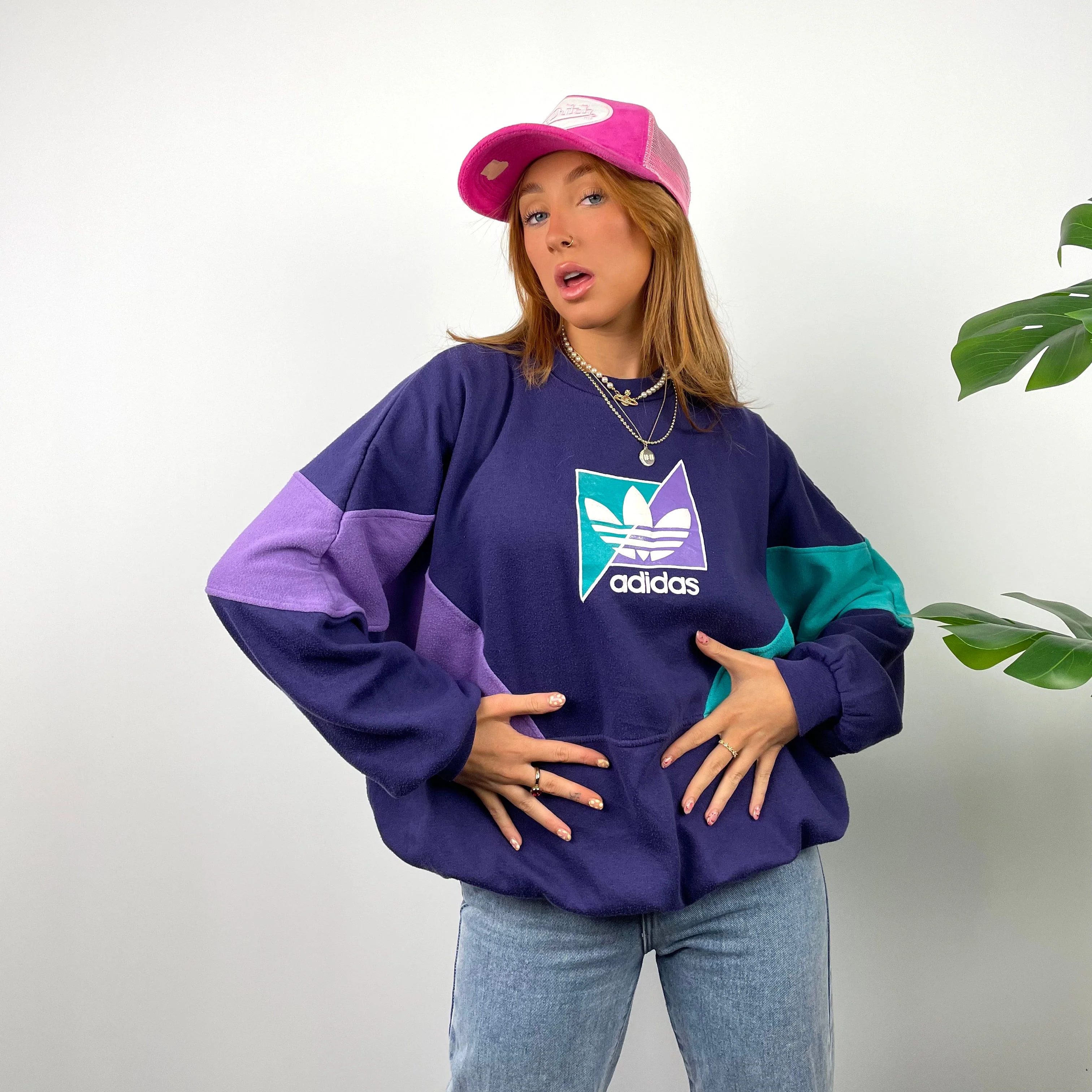 Adidas RARE Purple Colour Block Spell Out Sweatshirt (M) - Image 2
