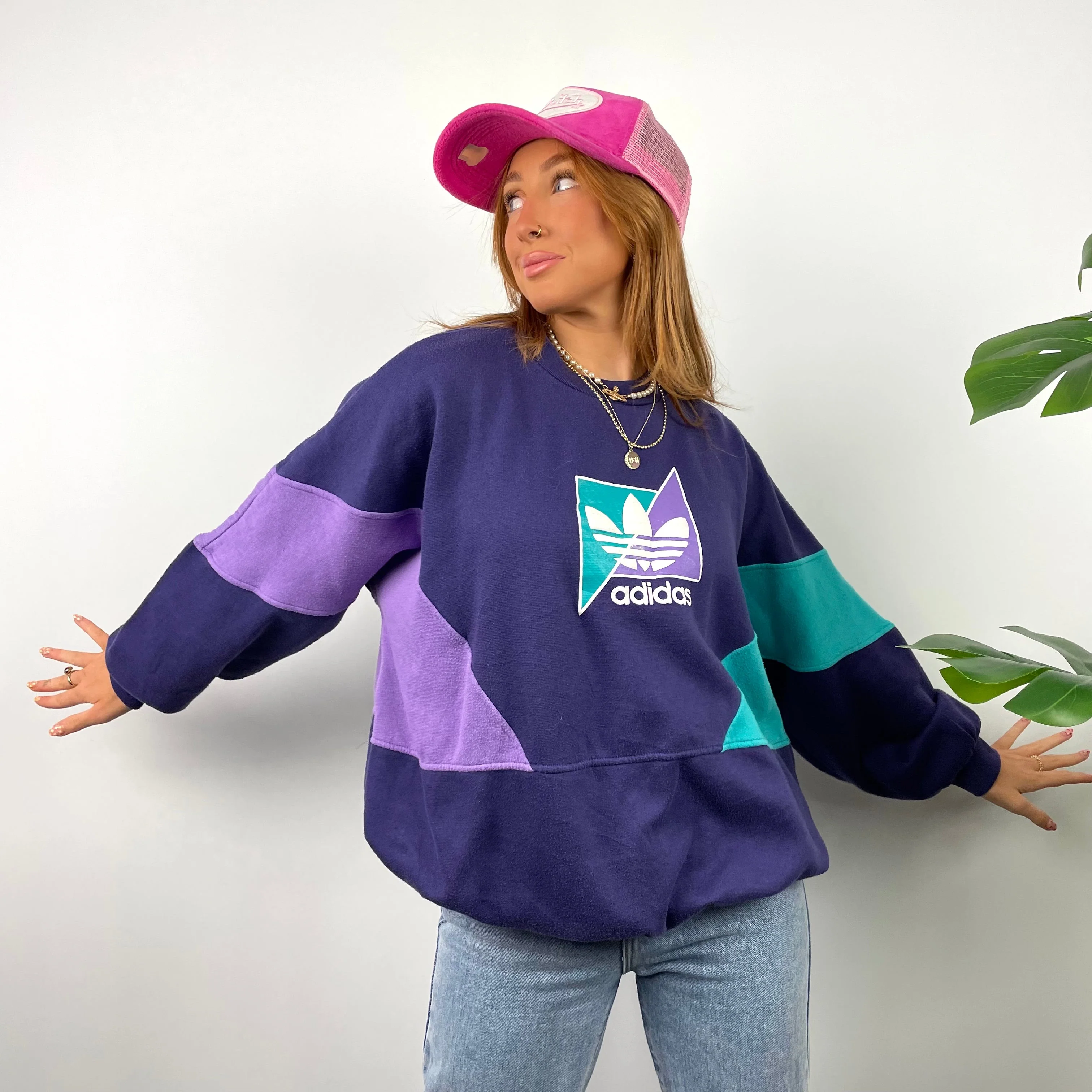 Adidas RARE Purple Colour Block Spell Out Sweatshirt (M) - Image 3