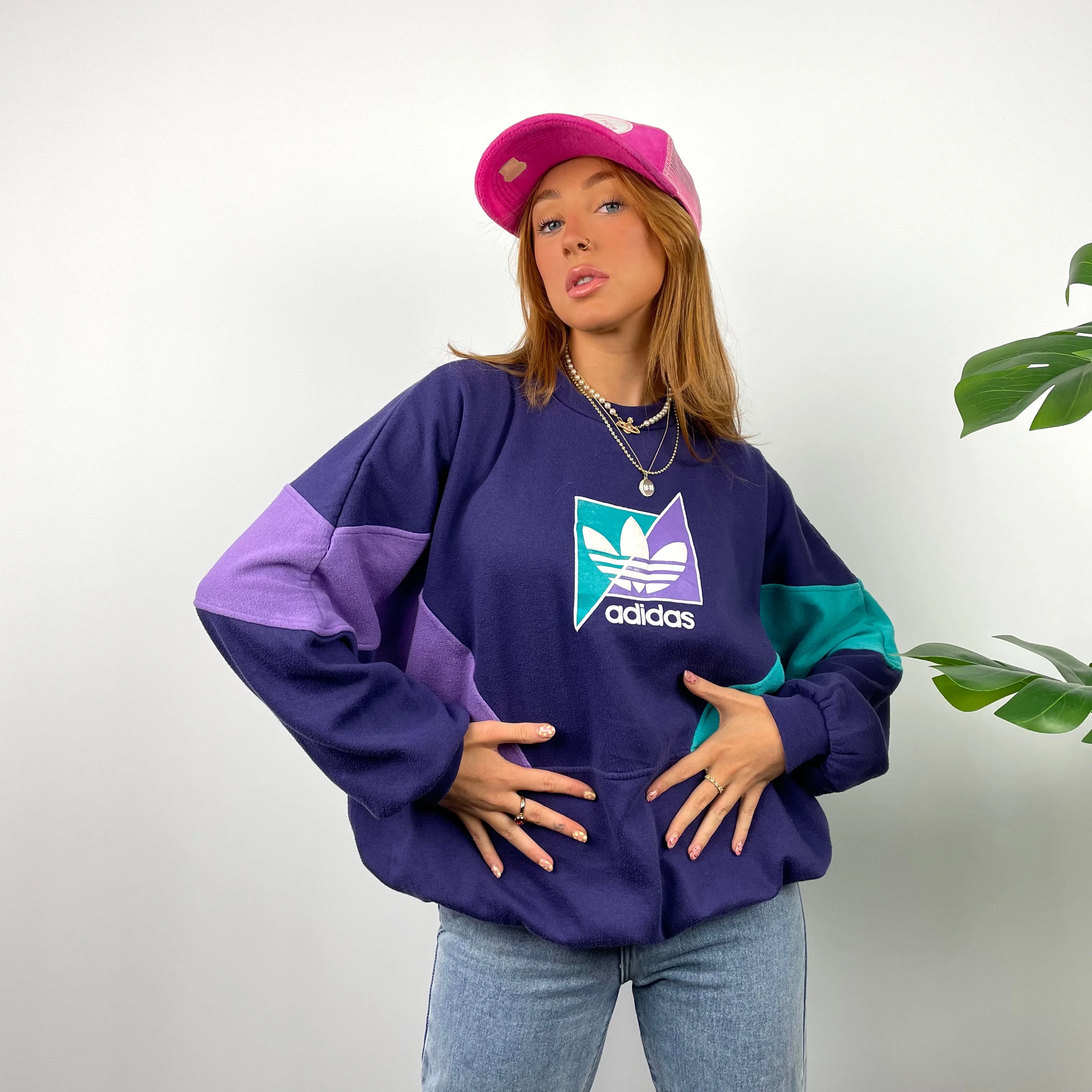 Adidas RARE Purple Colour Block Spell Out Sweatshirt (M) - Image 4