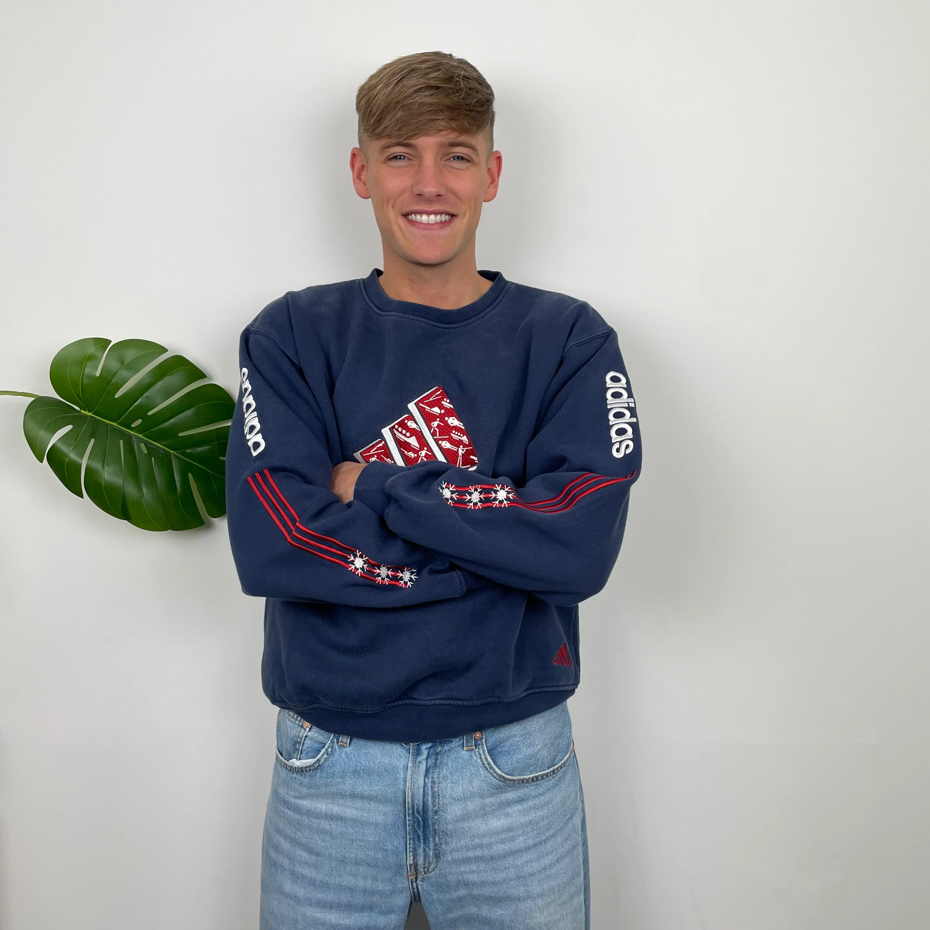 Adidas RARE Red and Navy Embroidered Spell Out Sweatshirt (L) - Image 2