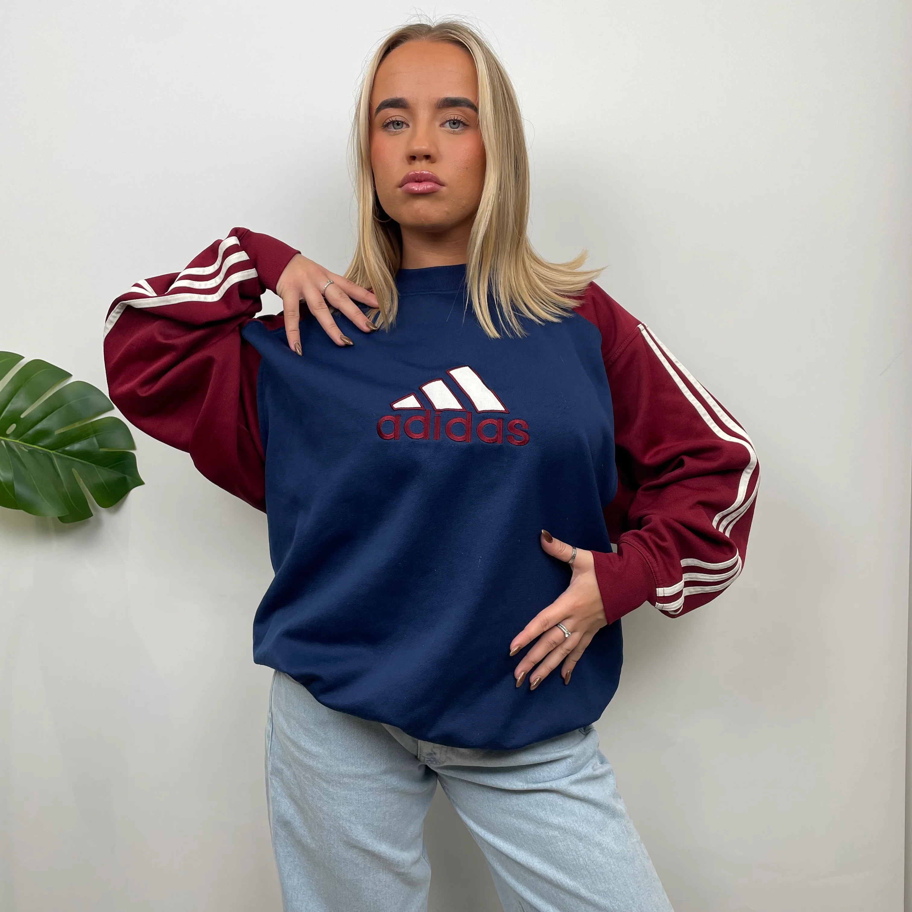 Adidas RARE Red and Navy Embroidered Spell Out Sweatshirt (L) - Image 2