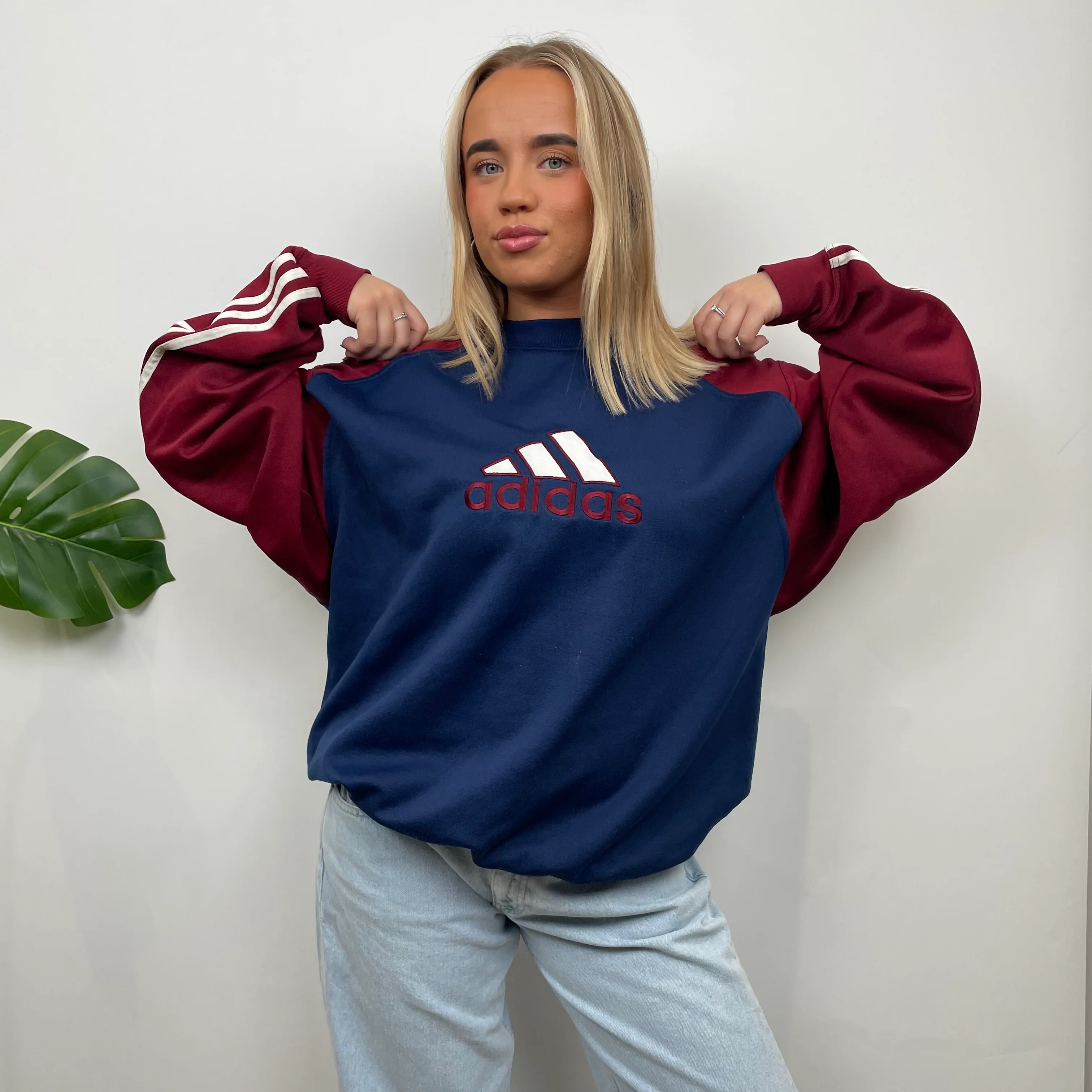 Adidas RARE Red and Navy Embroidered Spell Out Sweatshirt (L) - Image 3