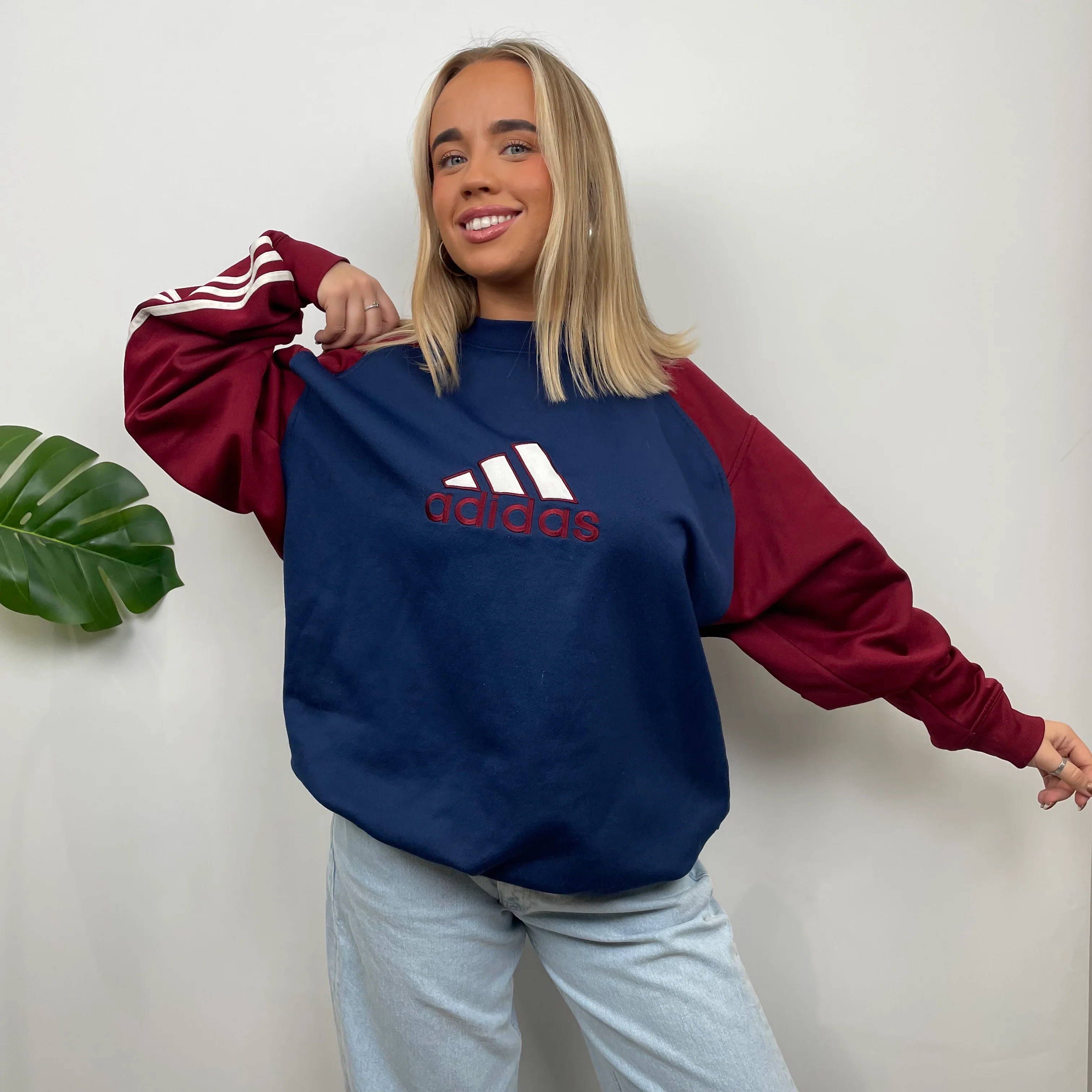 Adidas RARE Red and Navy Embroidered Spell Out Sweatshirt (L) - Image 4