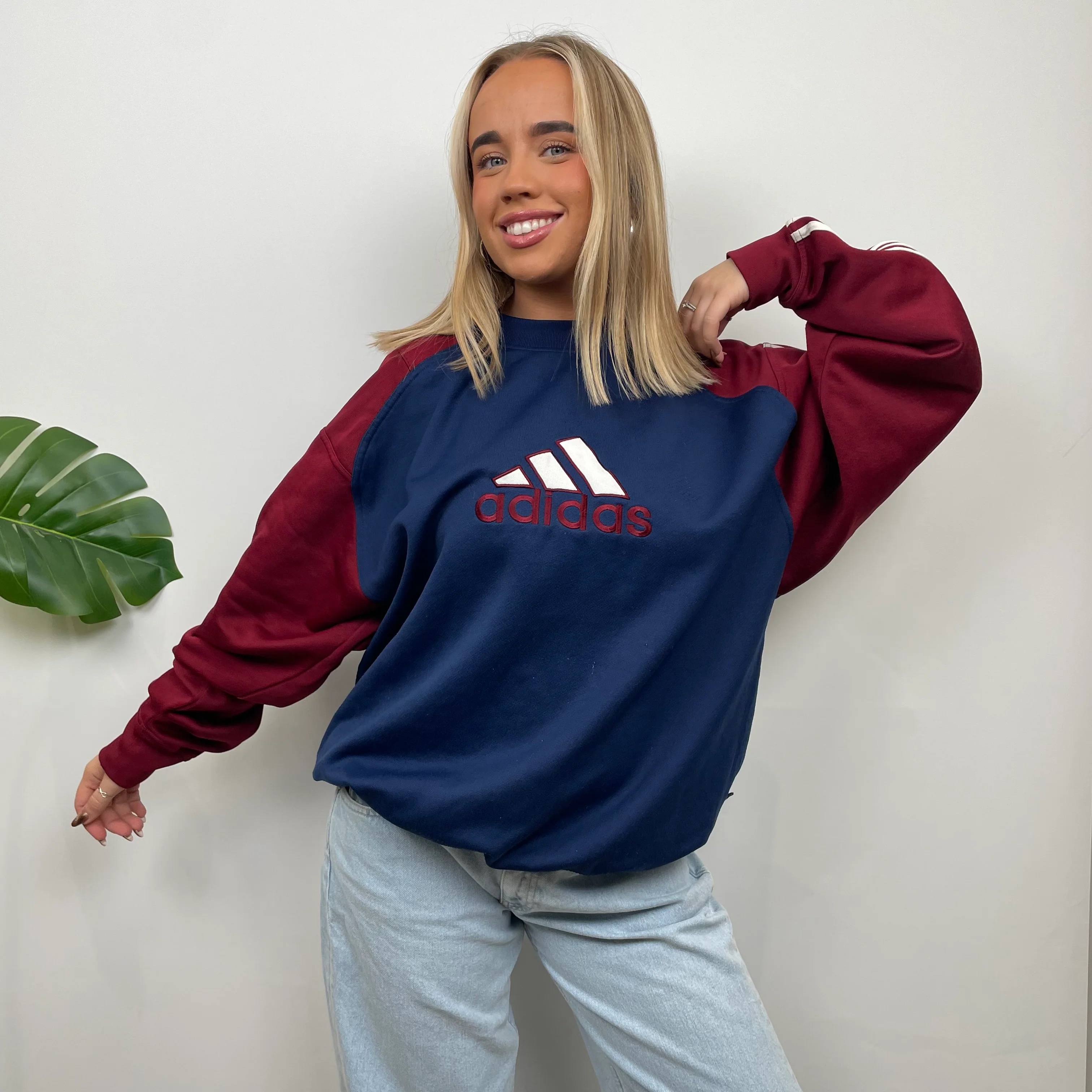 Adidas RARE Red and Navy Embroidered Spell Out Sweatshirt (L) - Image 5