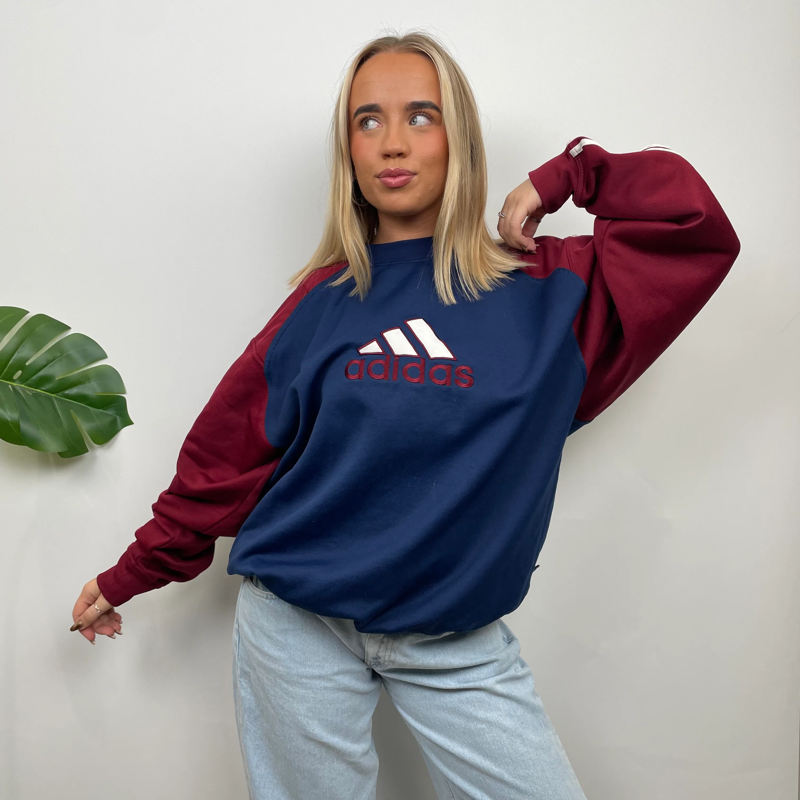 Adidas RARE Red and Navy Embroidered Spell Out Sweatshirt (L) - Image 6