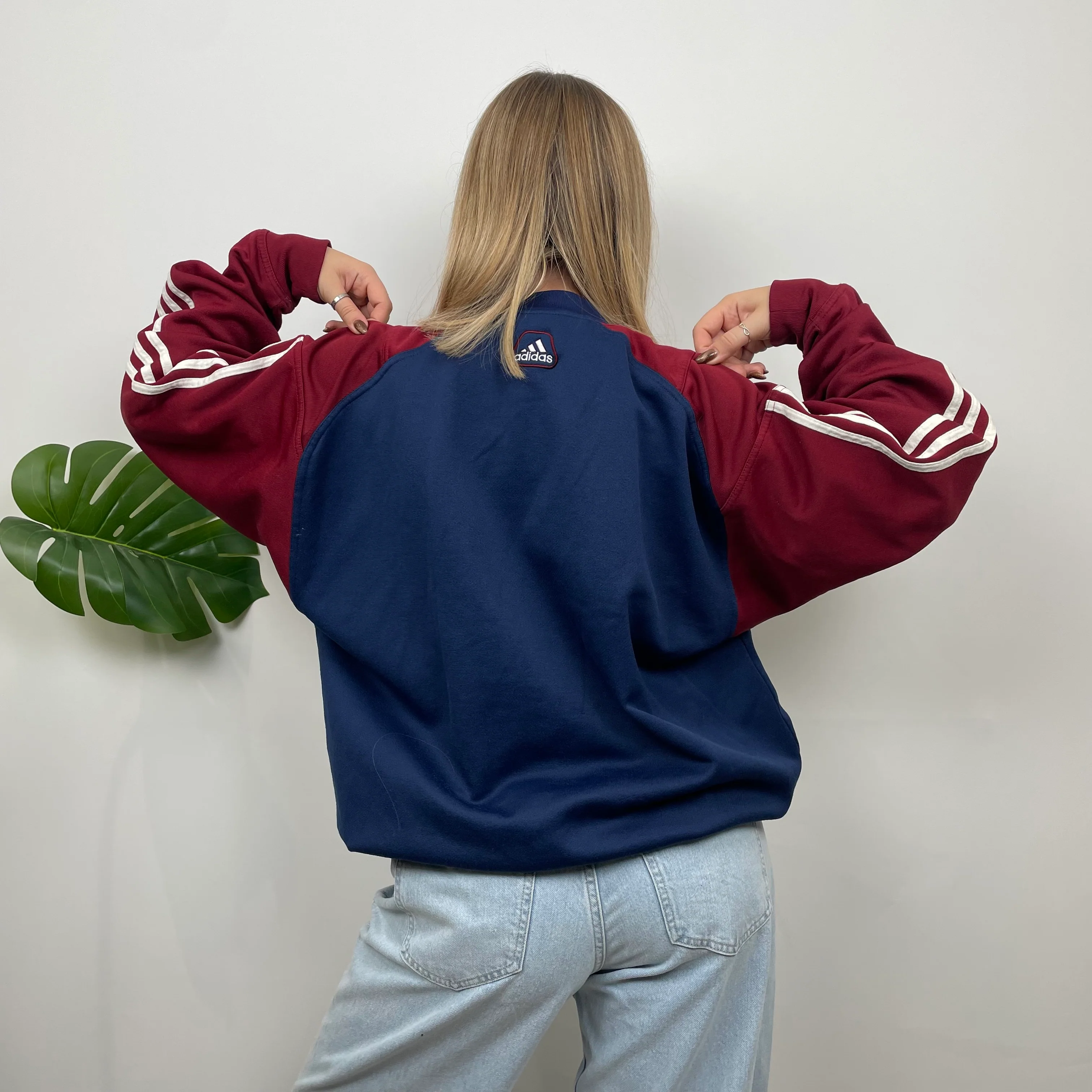 Adidas RARE Red and Navy Embroidered Spell Out Sweatshirt (L) - Image 7