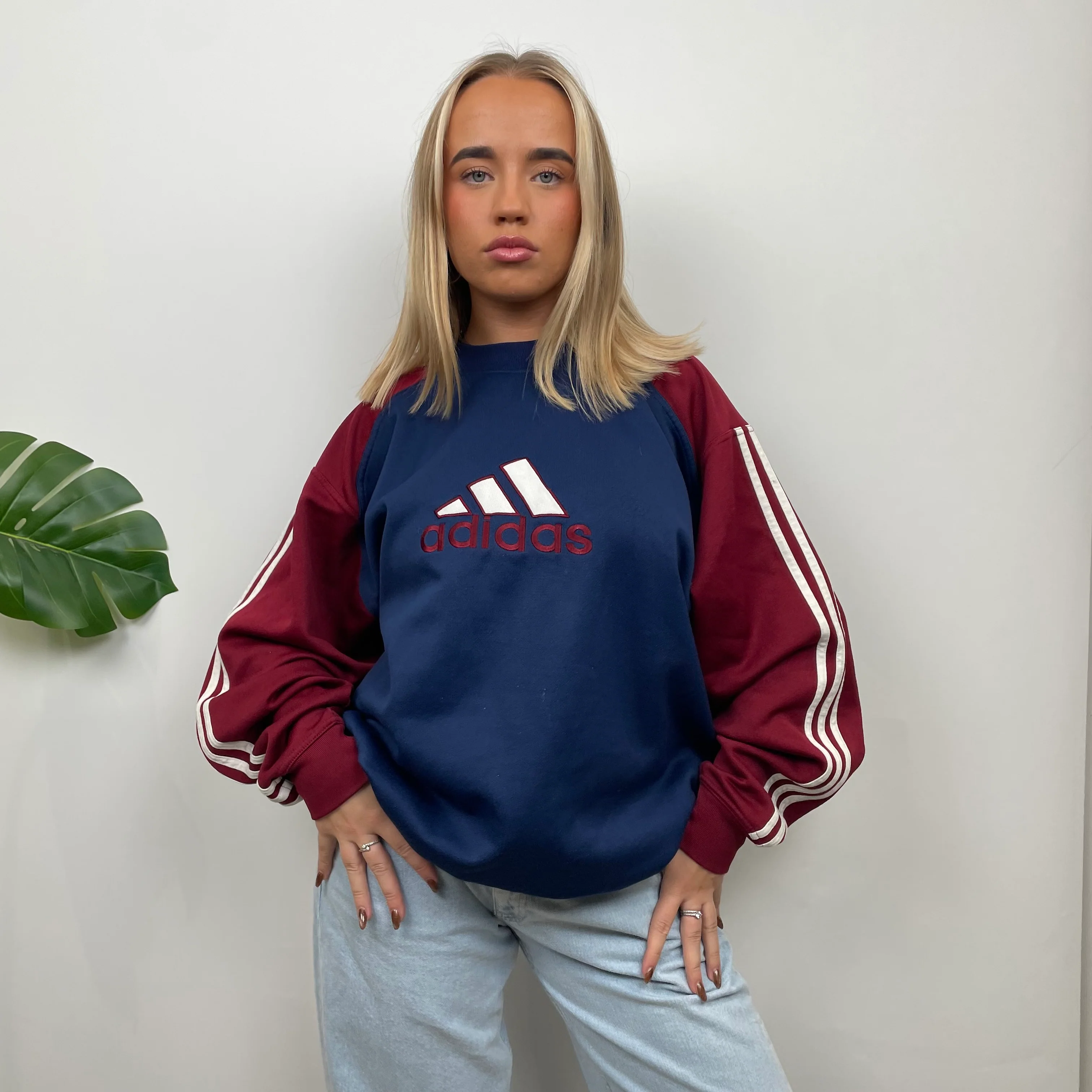 Adidas RARE Red and Navy Embroidered Spell Out Sweatshirt (L) - Image 9