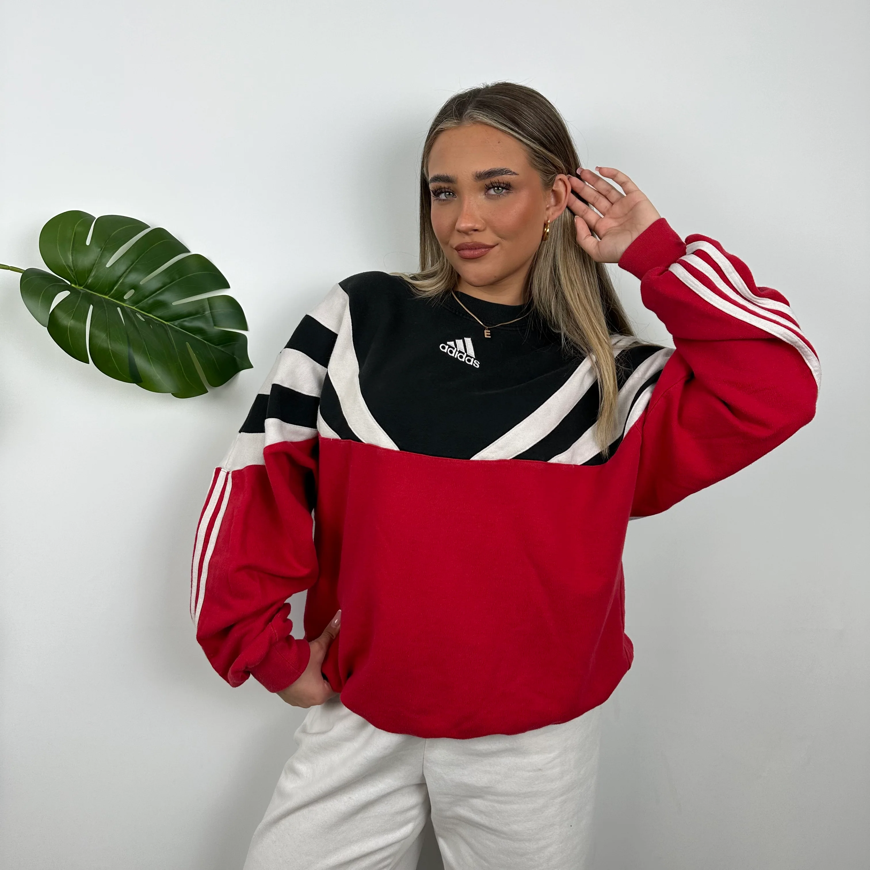 Adidas RARE Red & Black Colour Block Embroidered Spell Out Sweatshirt (M) - Image 2