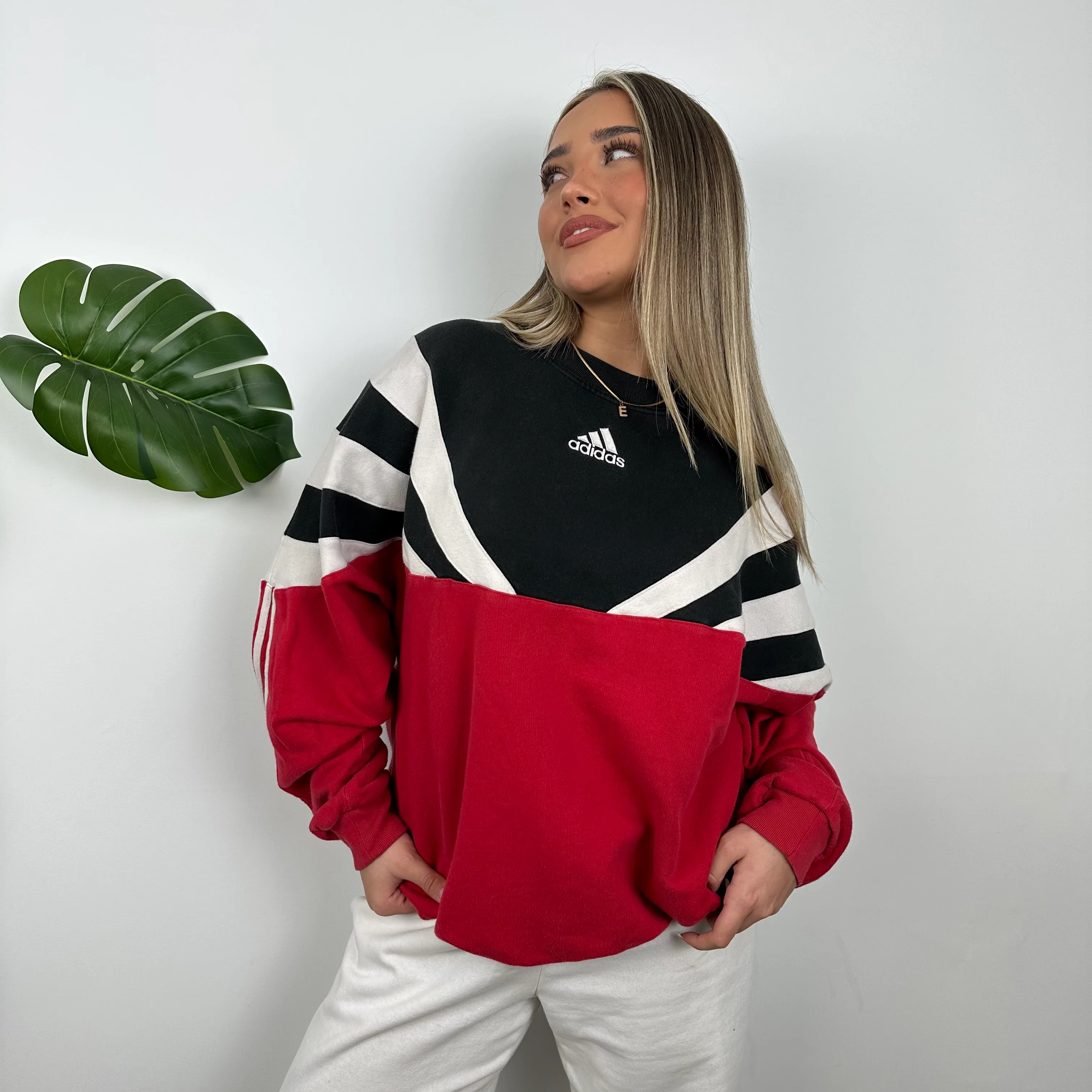Adidas RARE Red & Black Colour Block Embroidered Spell Out Sweatshirt (M) - Image 3