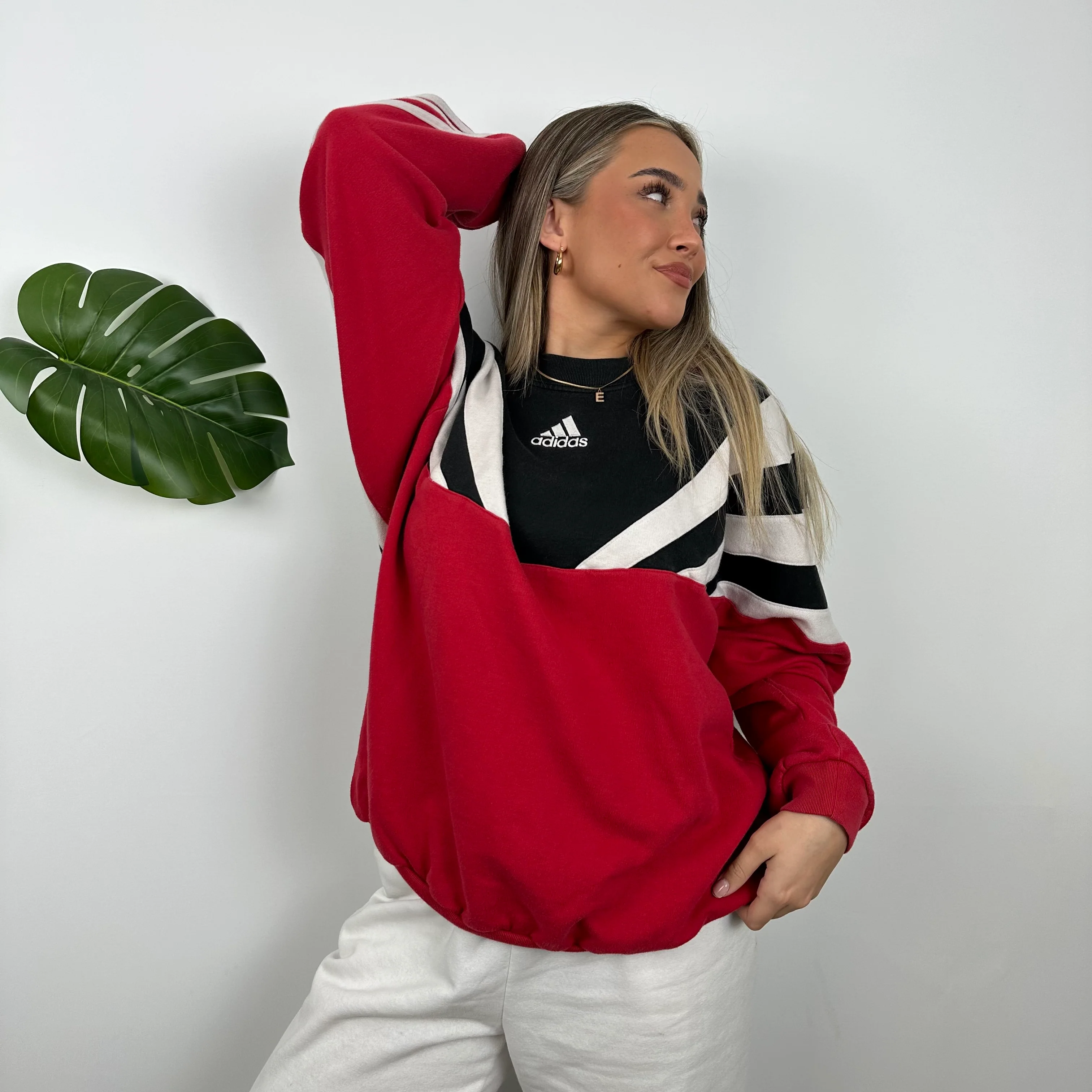 Adidas RARE Red & Black Colour Block Embroidered Spell Out Sweatshirt (M) - Image 4