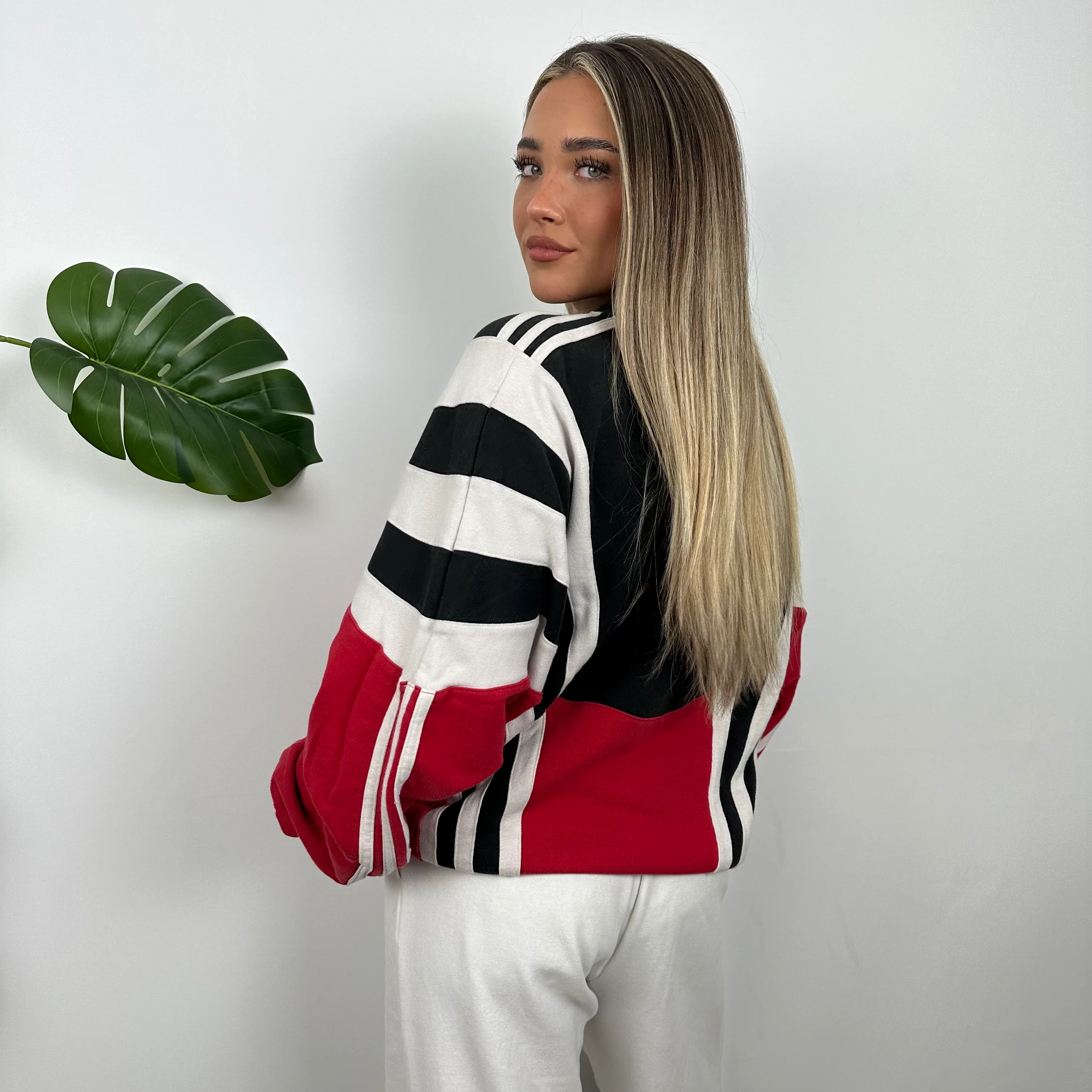 Adidas RARE Red & Black Colour Block Embroidered Spell Out Sweatshirt (M) - Image 5