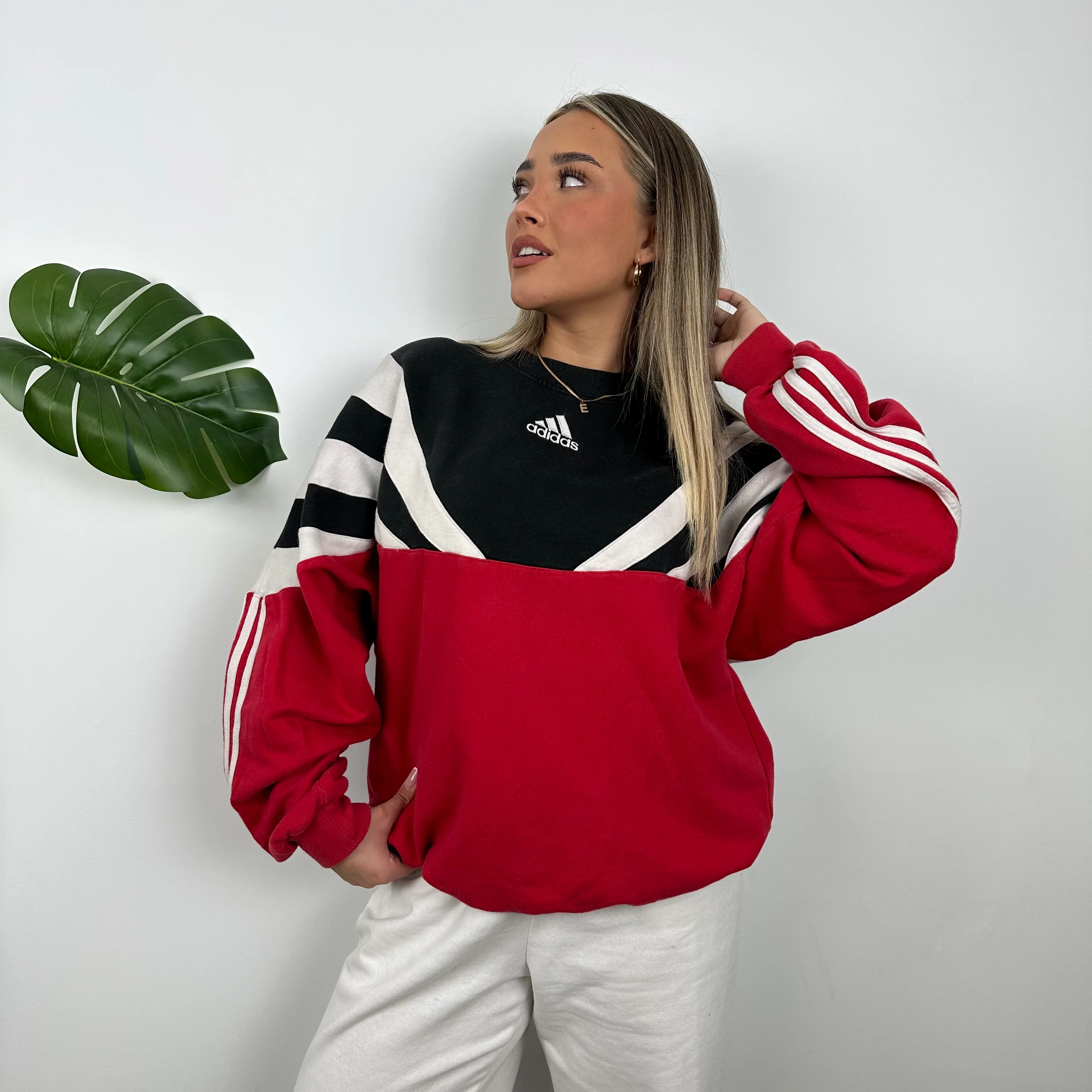 Adidas RARE Red & Black Colour Block Embroidered Spell Out Sweatshirt (M) - Image 6