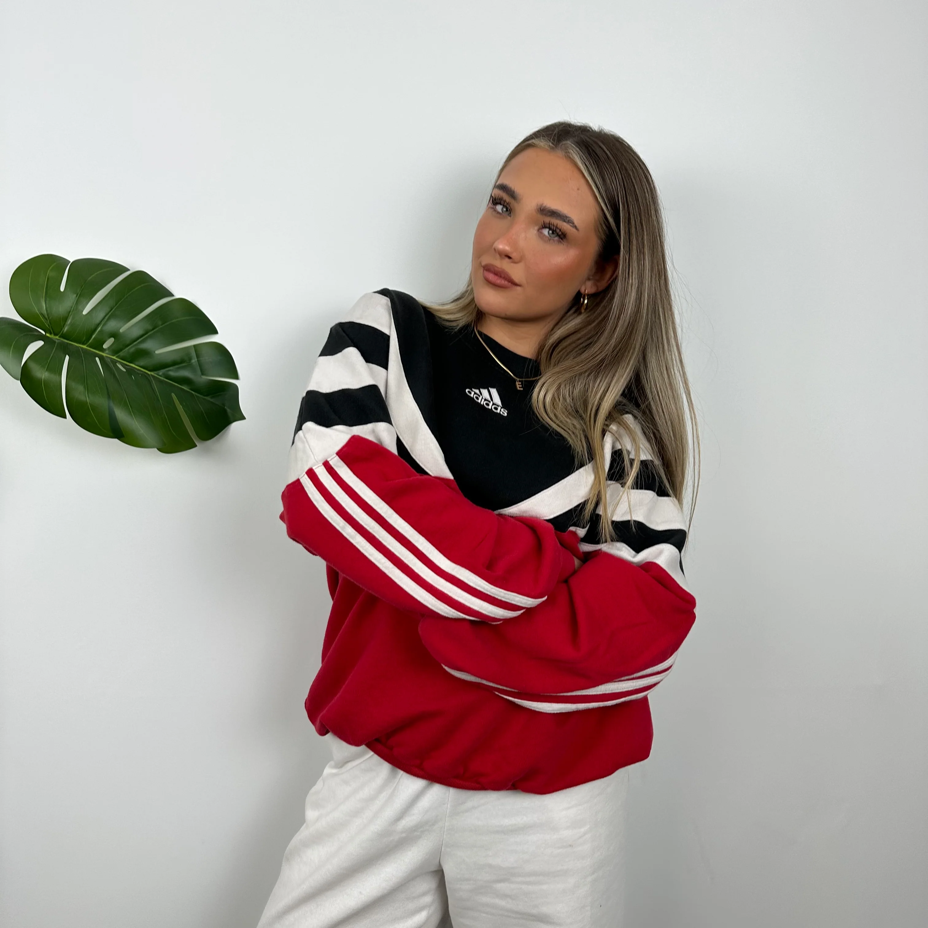 Adidas RARE Red & Black Colour Block Embroidered Spell Out Sweatshirt (M) - Image 7