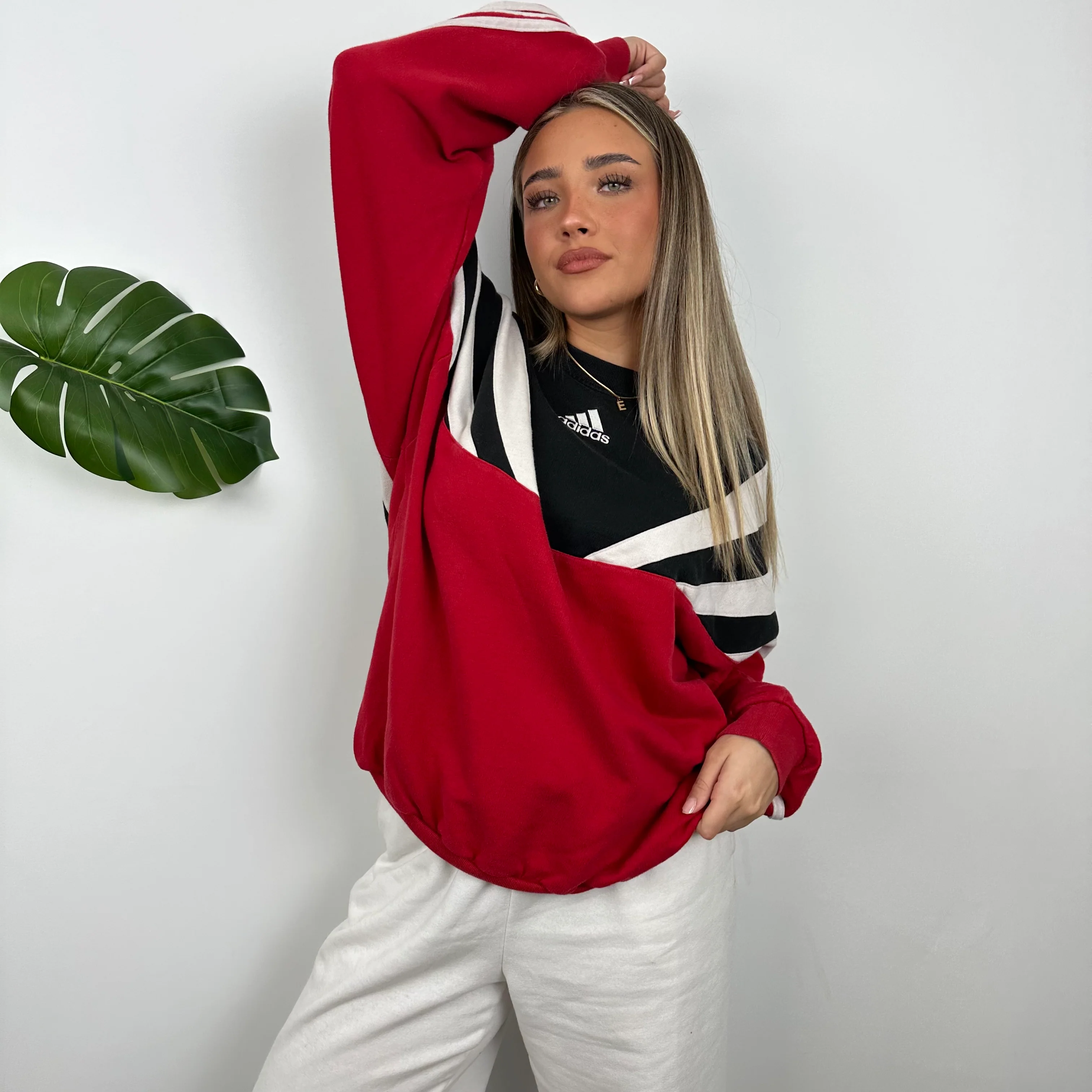 Adidas RARE Red & Black Colour Block Embroidered Spell Out Sweatshirt (M) - Image 8