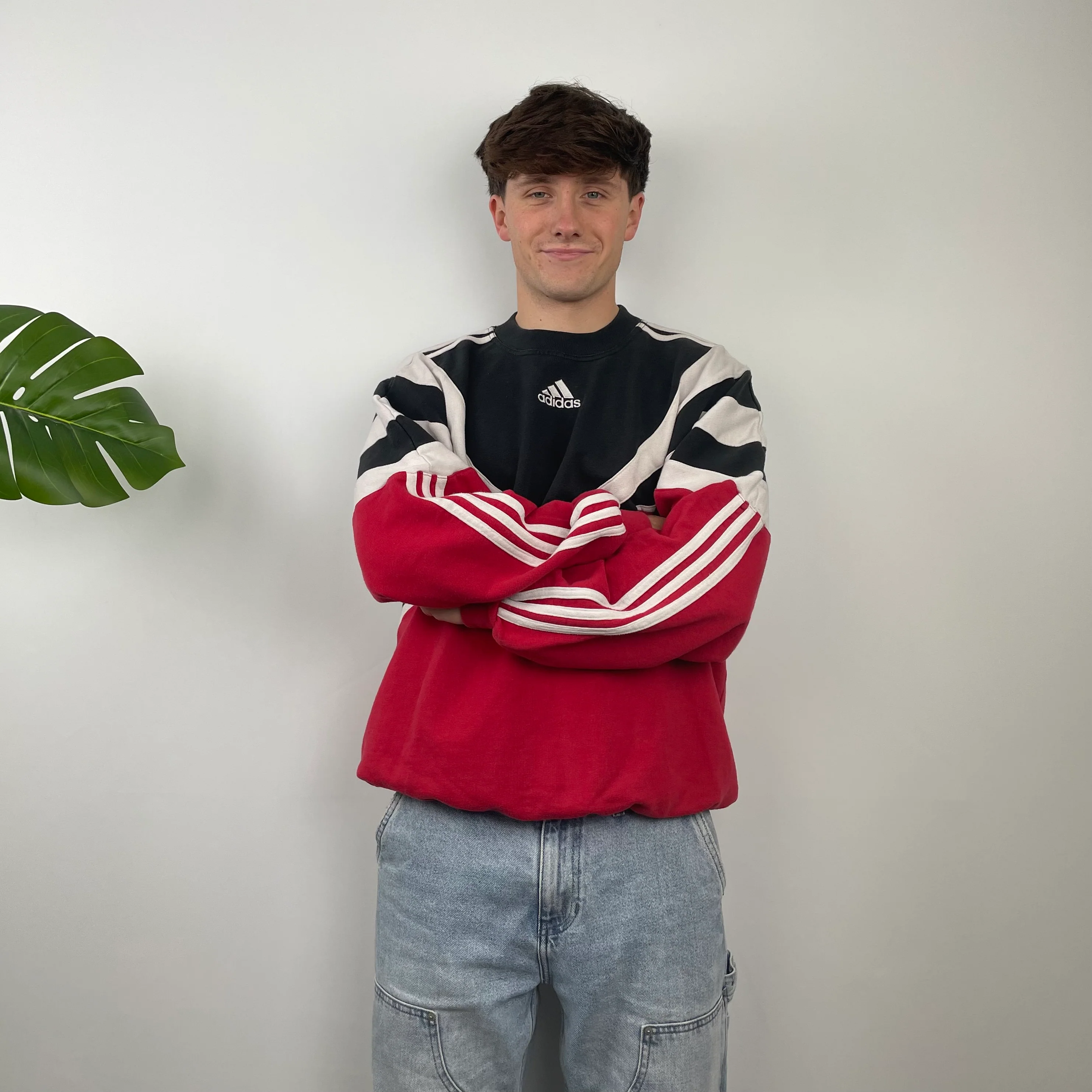 Adidas RARE Red & Black Colour Block Embroidered Spell Out Sweatshirt (M) - Image 2