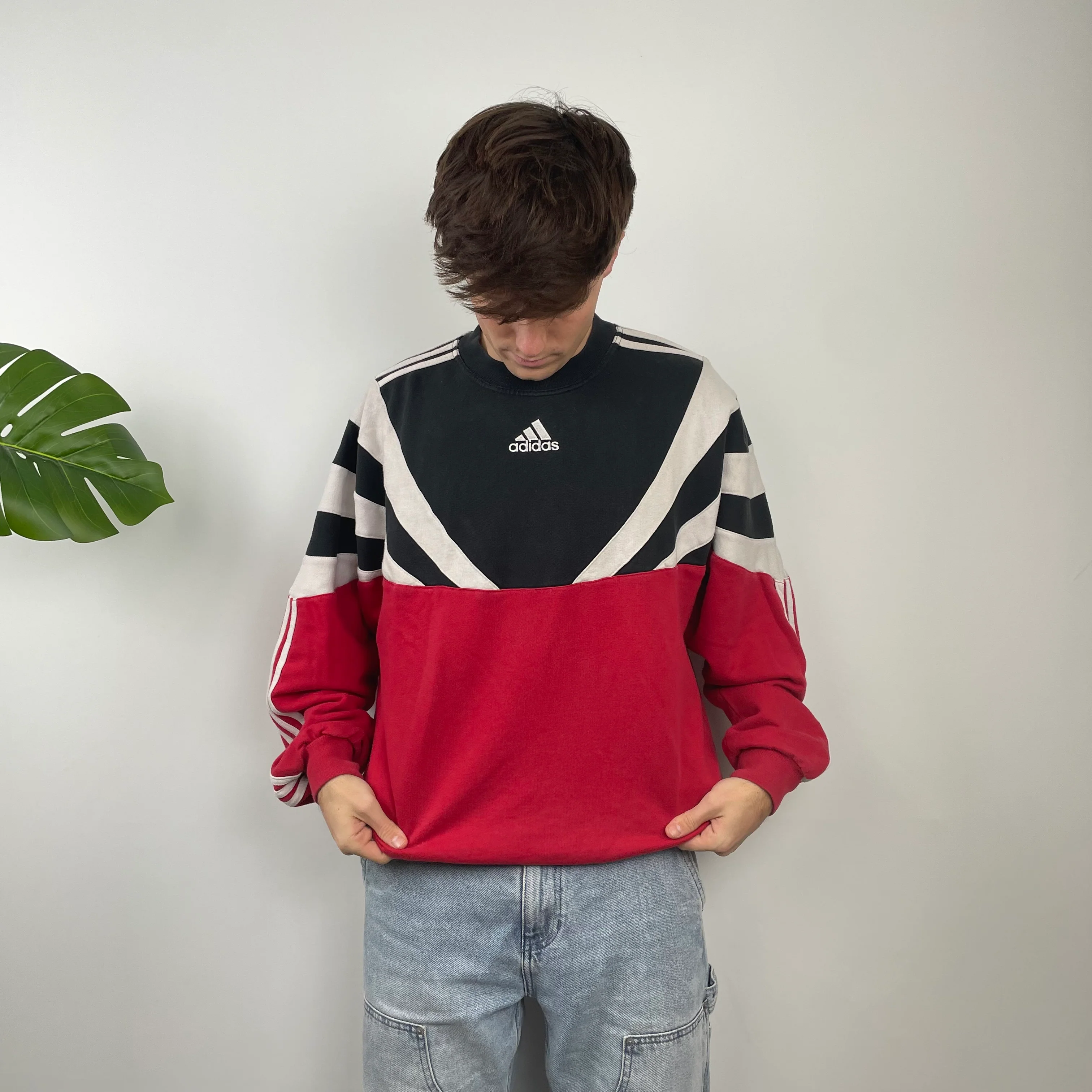 Adidas RARE Red & Black Colour Block Embroidered Spell Out Sweatshirt (M) - Image 3