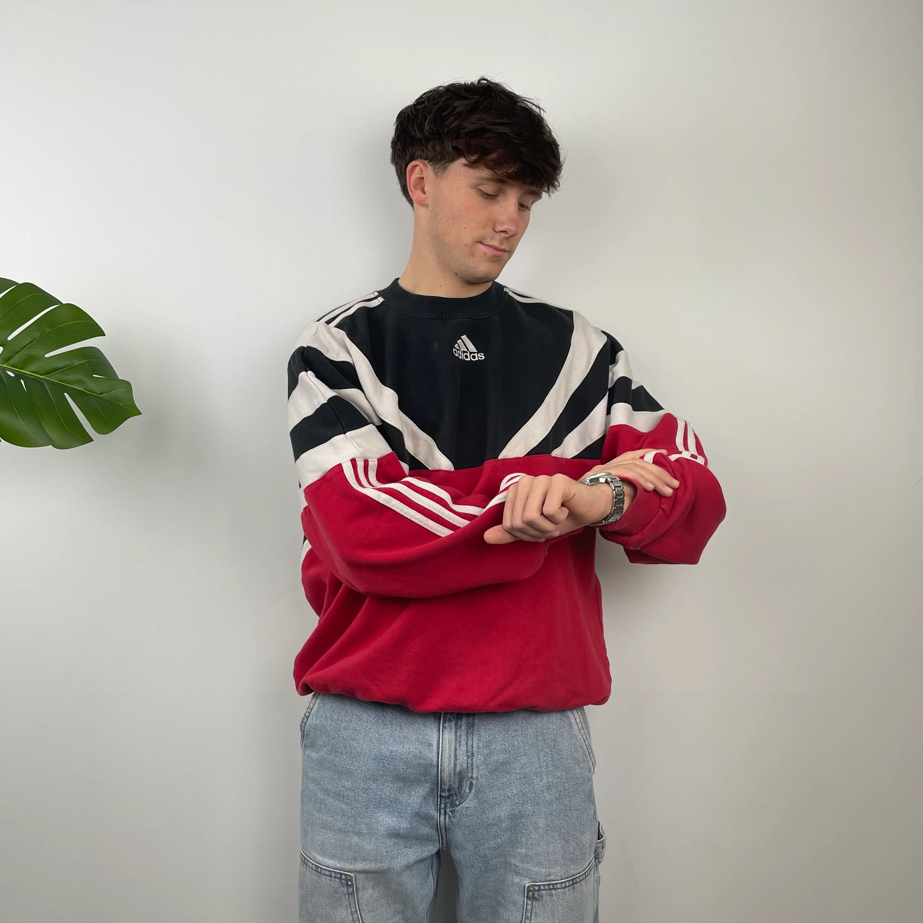 Adidas RARE Red & Black Colour Block Embroidered Spell Out Sweatshirt (M) - Image 4