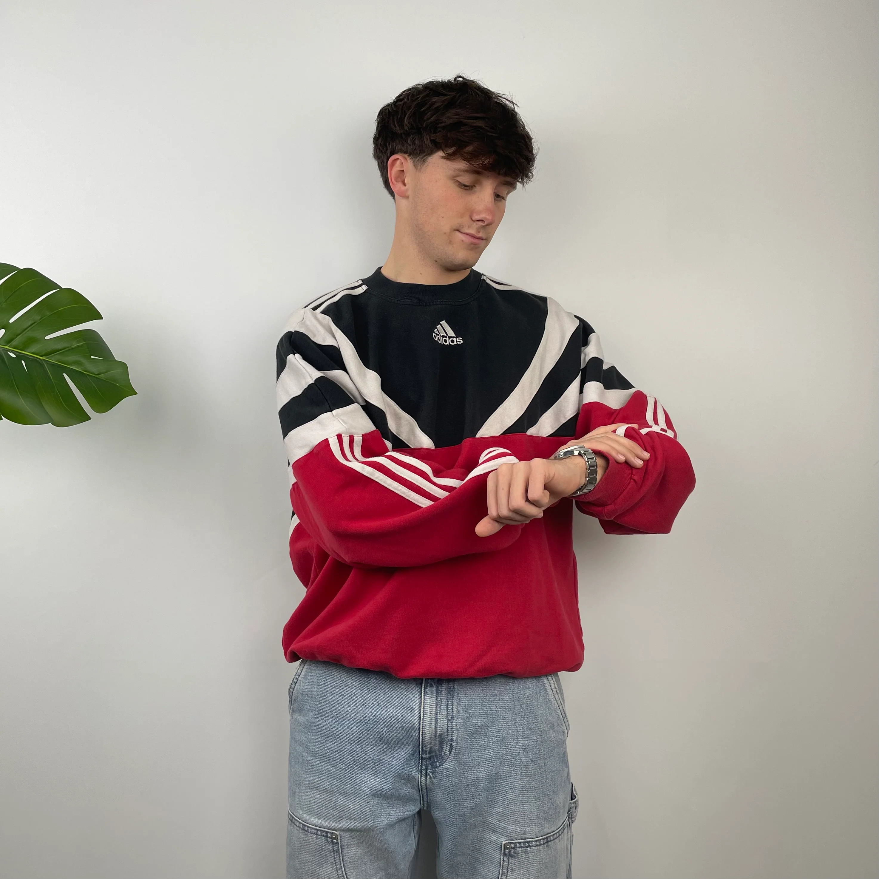 Adidas RARE Red & Black Colour Block Embroidered Spell Out Sweatshirt (M) - Image 5
