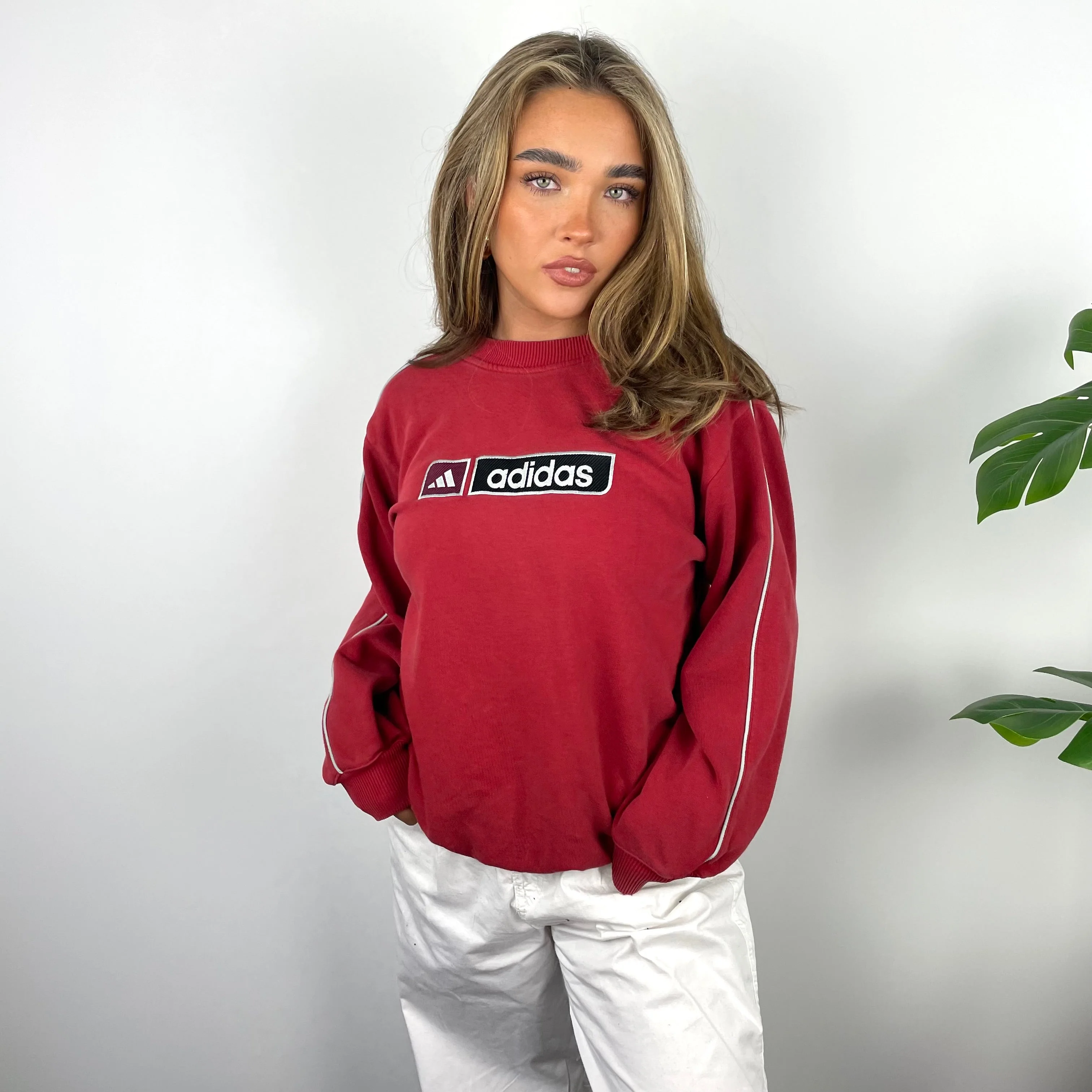 Adidas RARE Red Embroidered Spell Out Sweatshirt (S) - Image 2