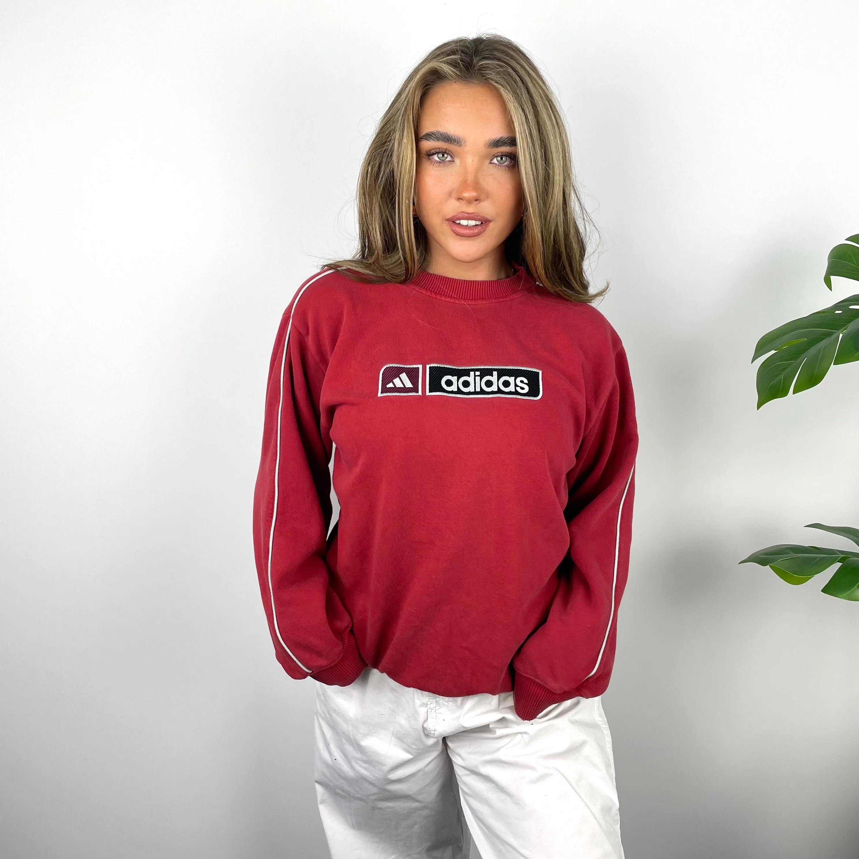 Adidas RARE Red Embroidered Spell Out Sweatshirt (S) - Image 5