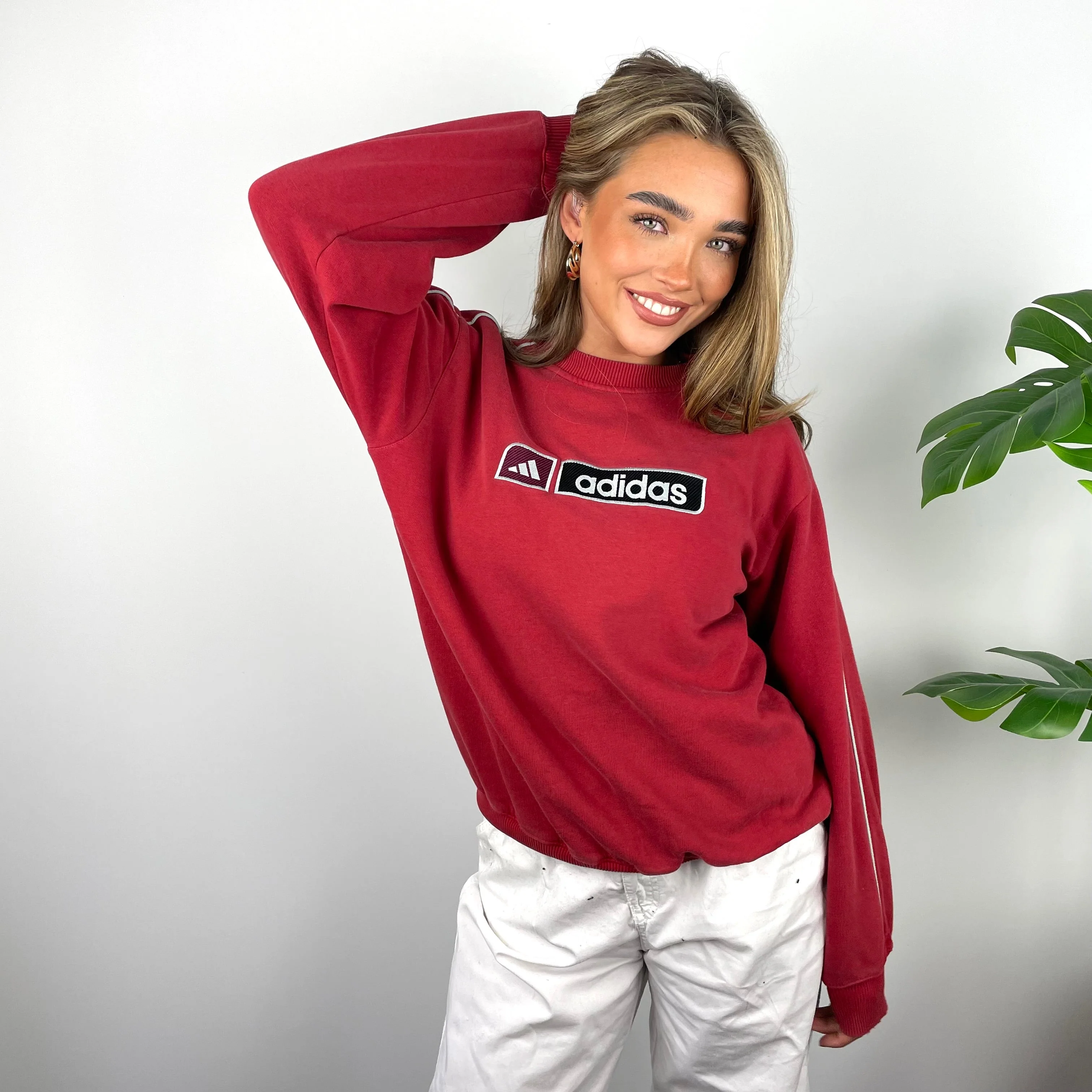 Adidas RARE Red Embroidered Spell Out Sweatshirt (S) - Image 6