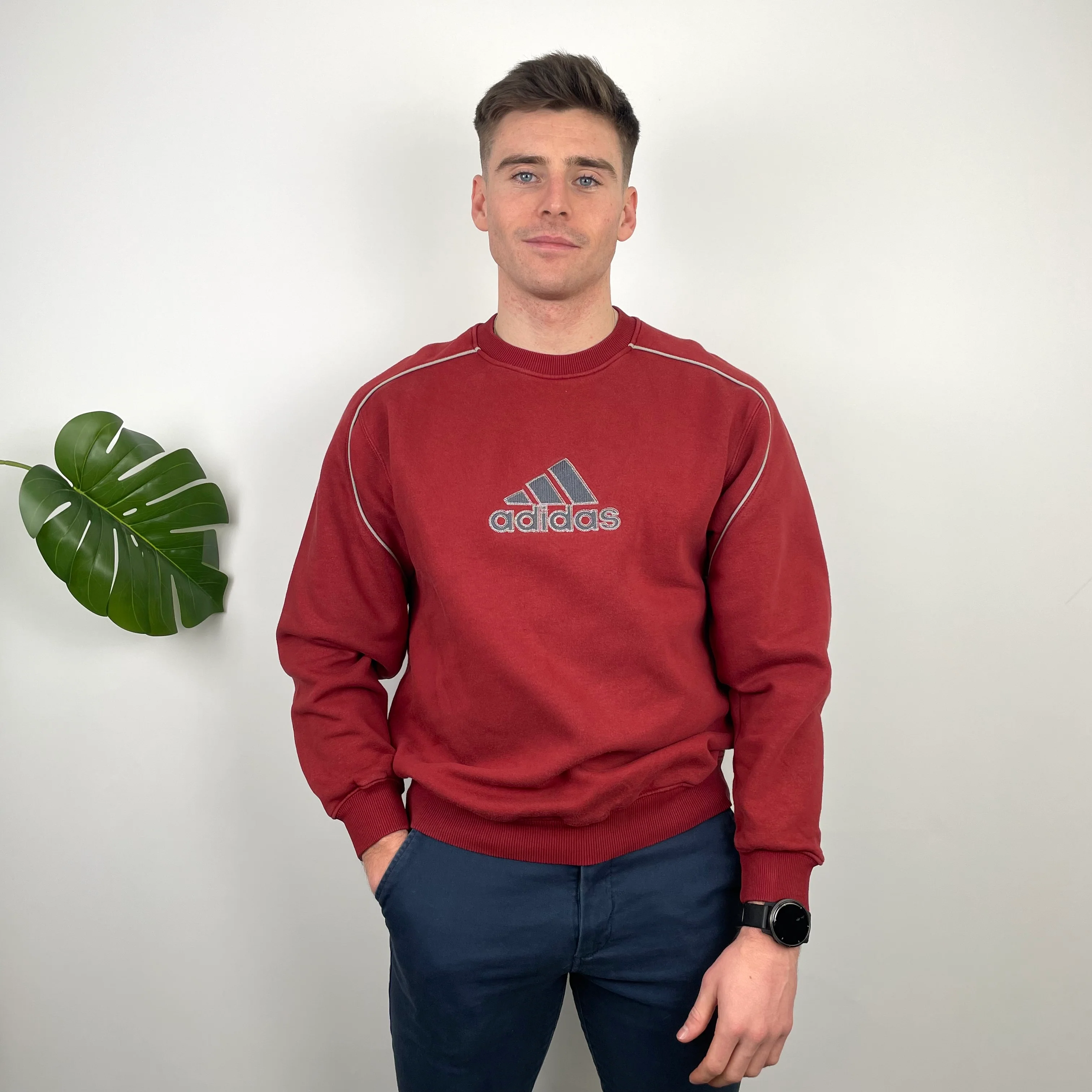 Adidas RARE Red Embroidered Spell Out Sweatshirt (M) - Image 2