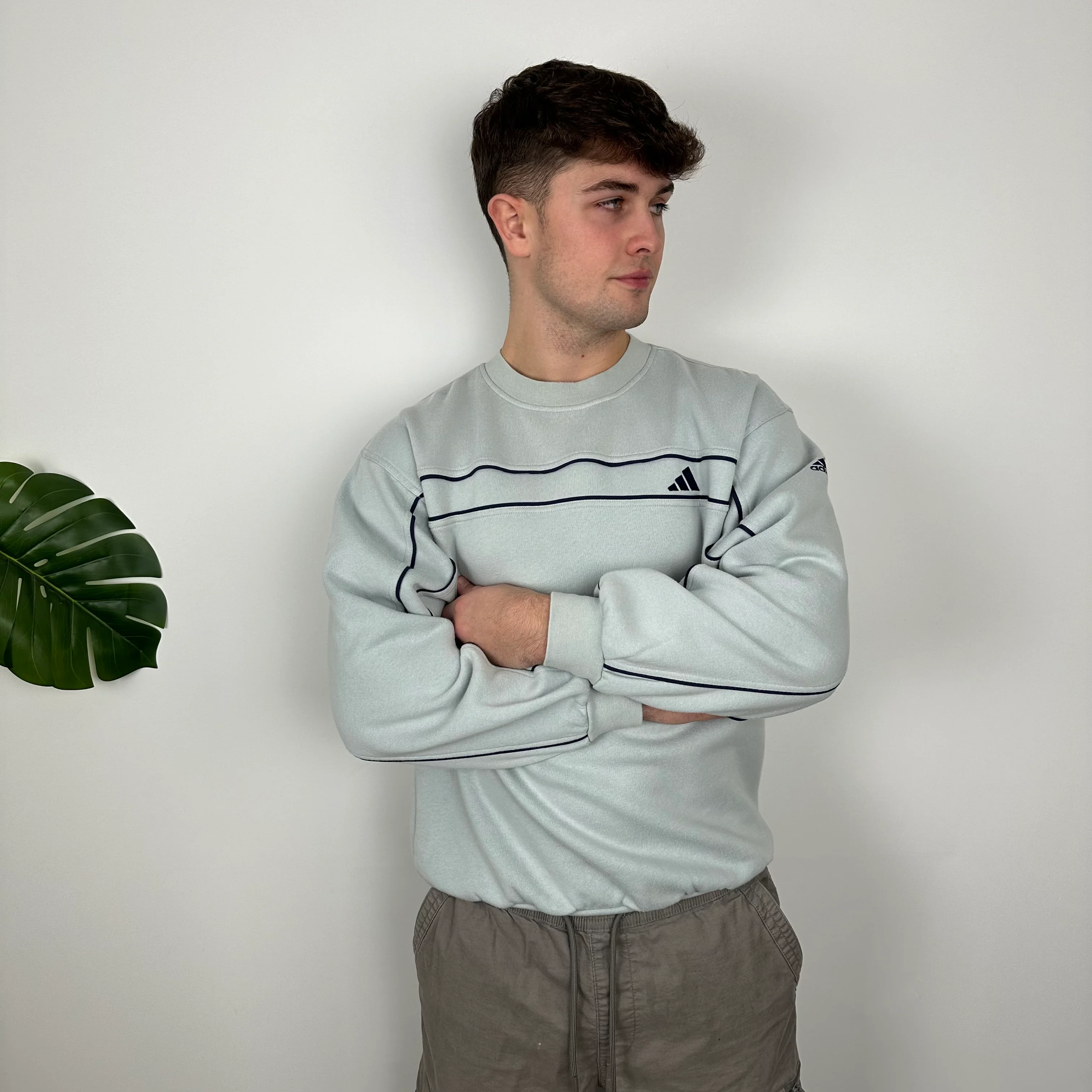 Adidas RARE Baby Blue Embroidered Spell Out Sweatshirt (L) - Image 6