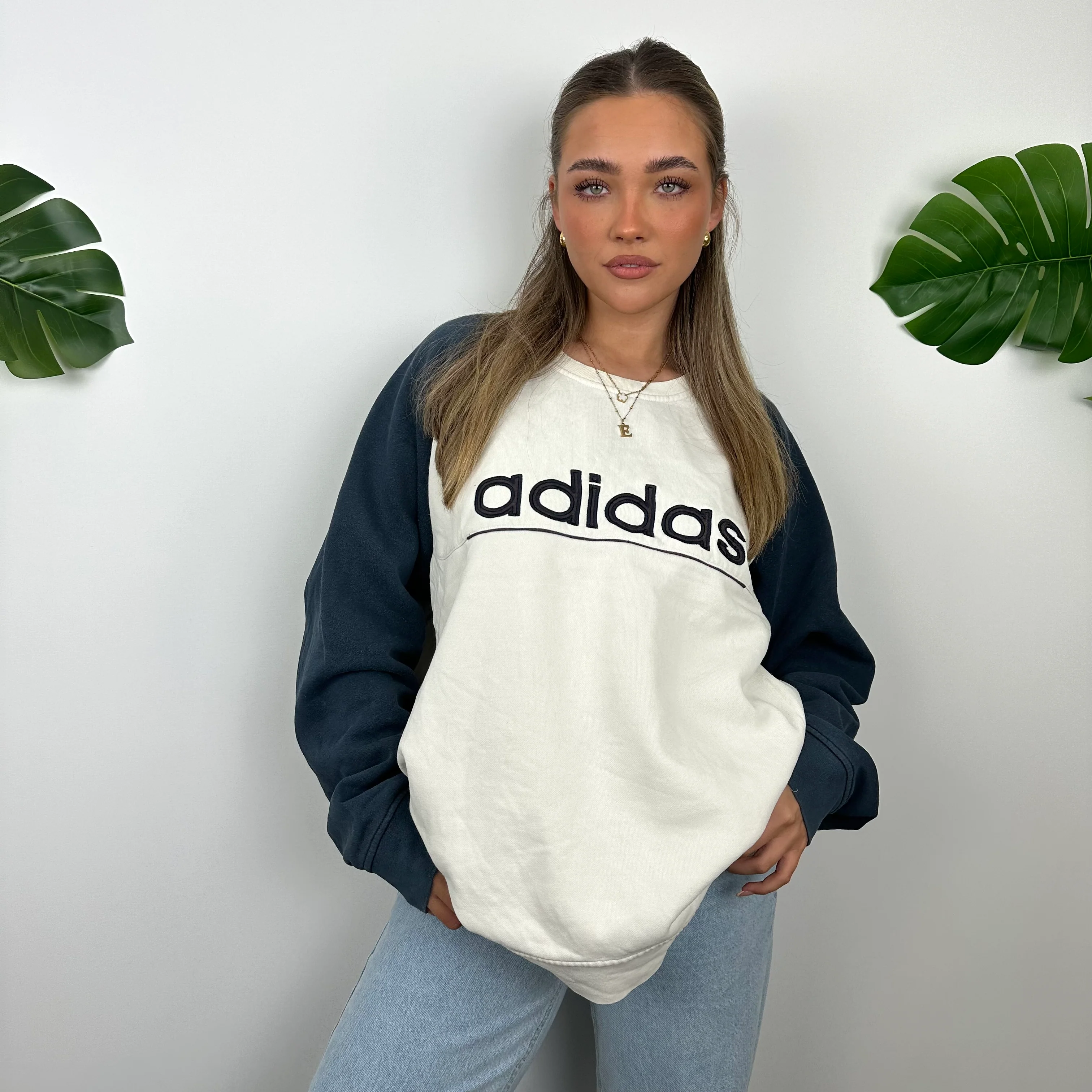 Adidas RARE White Embroidered Spell Out Sweatshirt (XL) - Image 2
