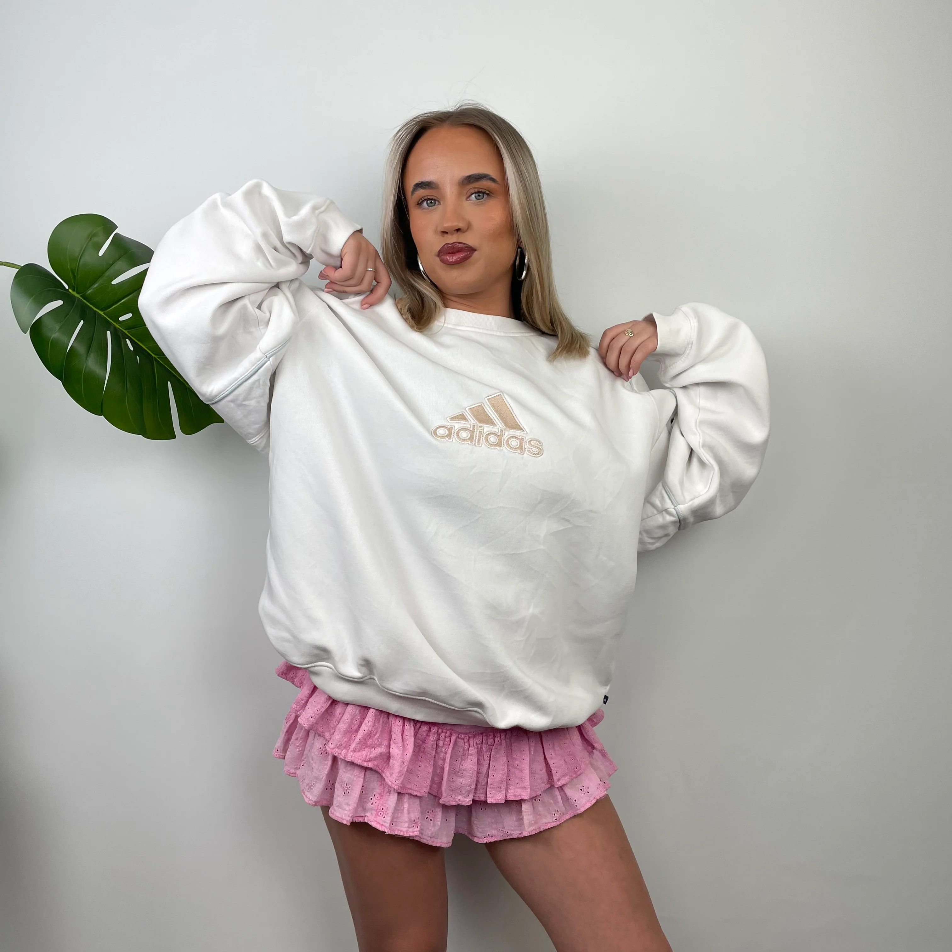 Adidas RARE White Embroidered Spell Out Sweatshirt (M) - Image 3