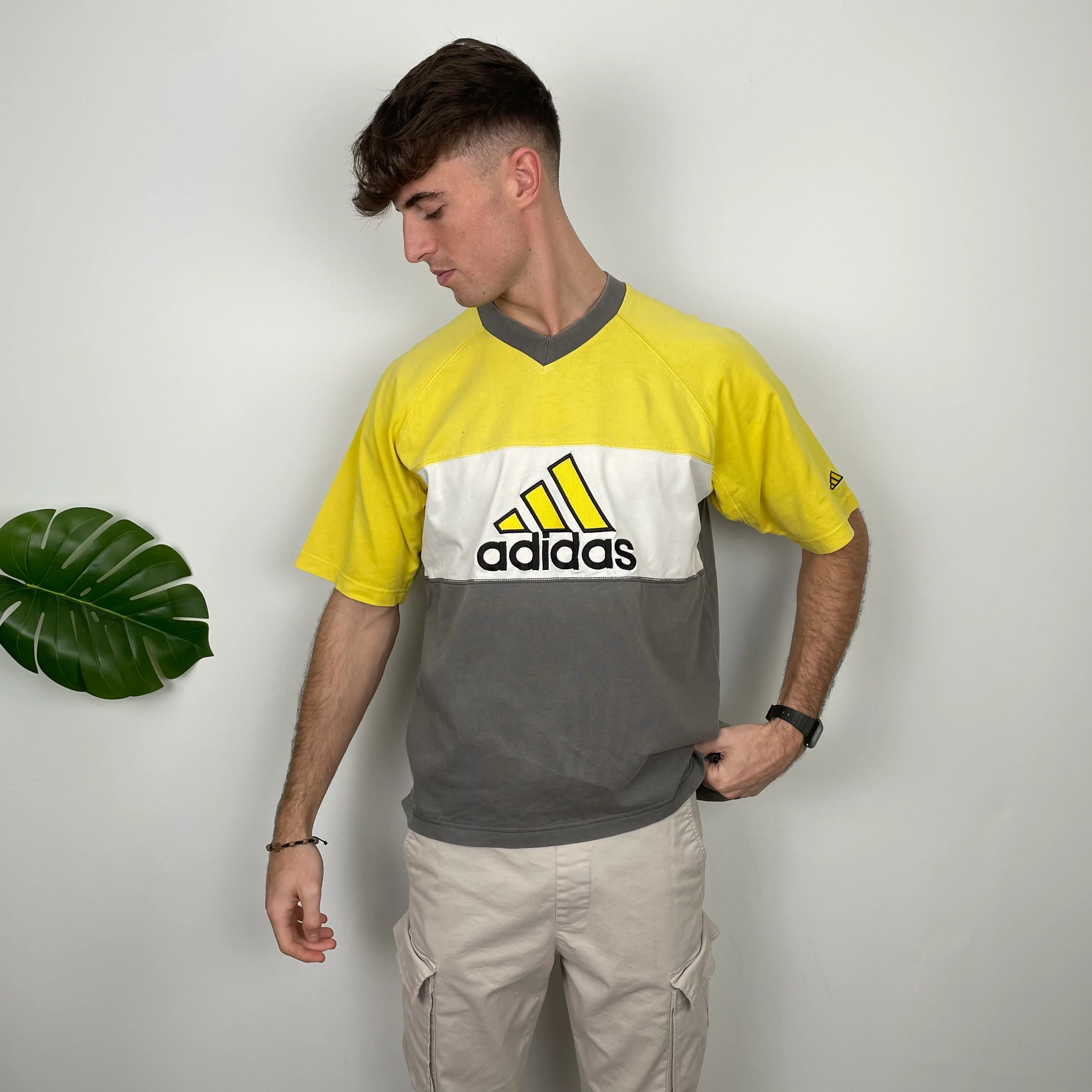 Adidas RARE Yellow & Grey Embroidered Spell Out T Shirt (L) - Image 2