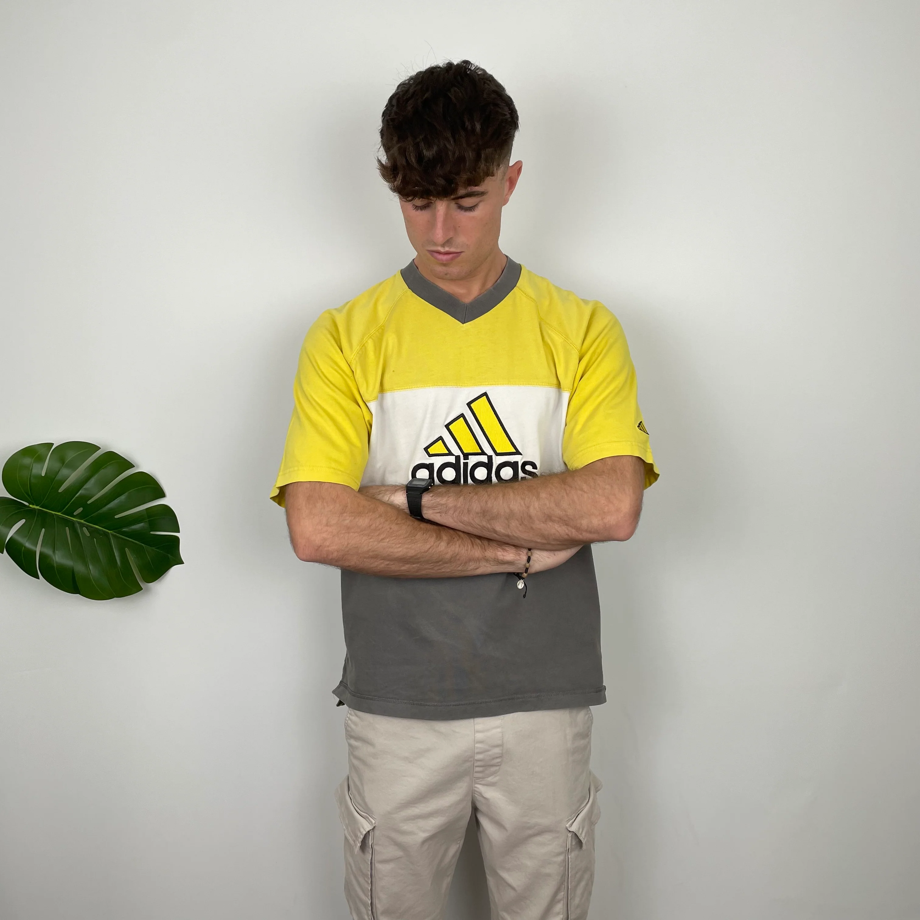 Adidas RARE Yellow & Grey Embroidered Spell Out T Shirt (L) - Image 3