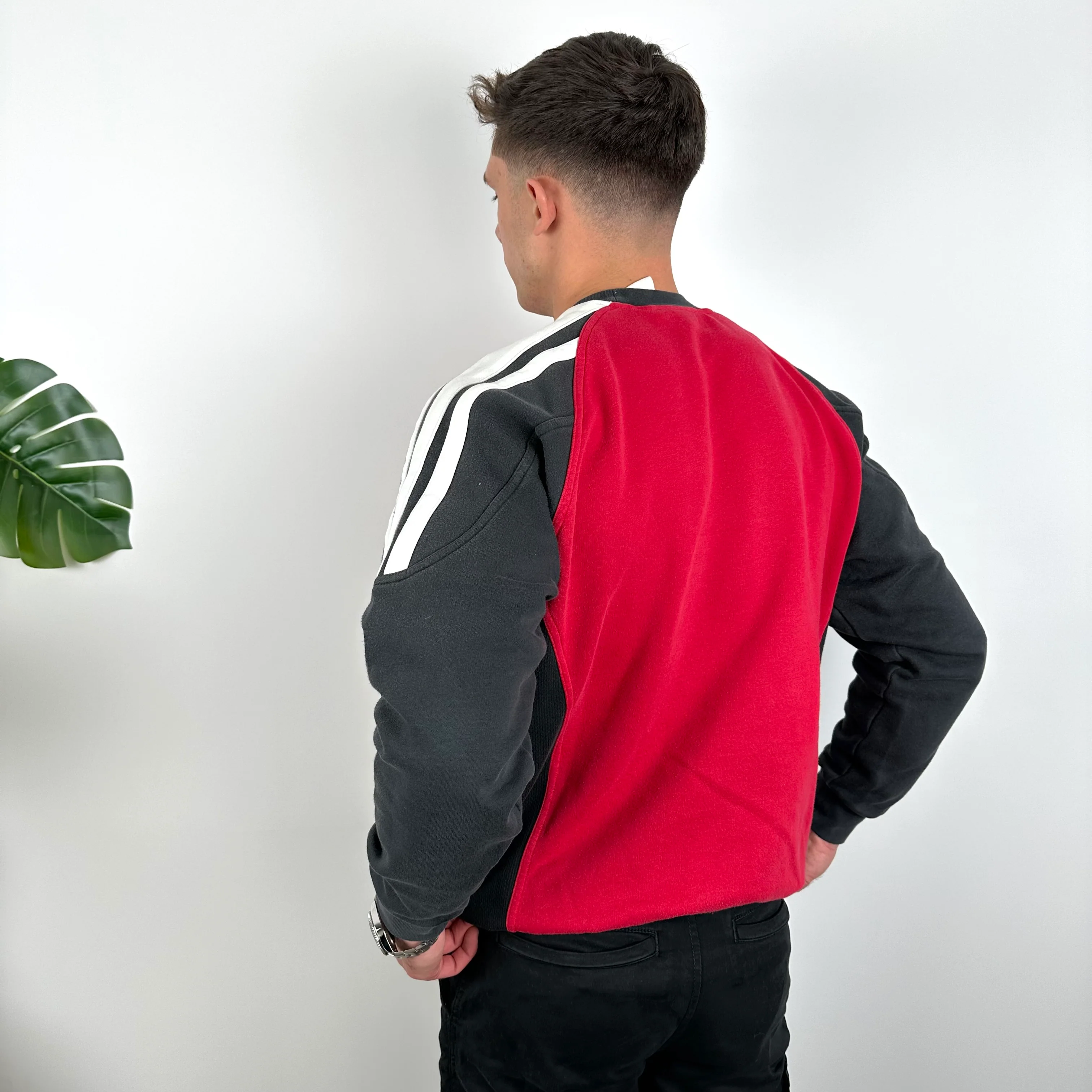 Adidas Red & Black Embroidered Spell Out Colour Block Sweatshirt (L) - Image 4