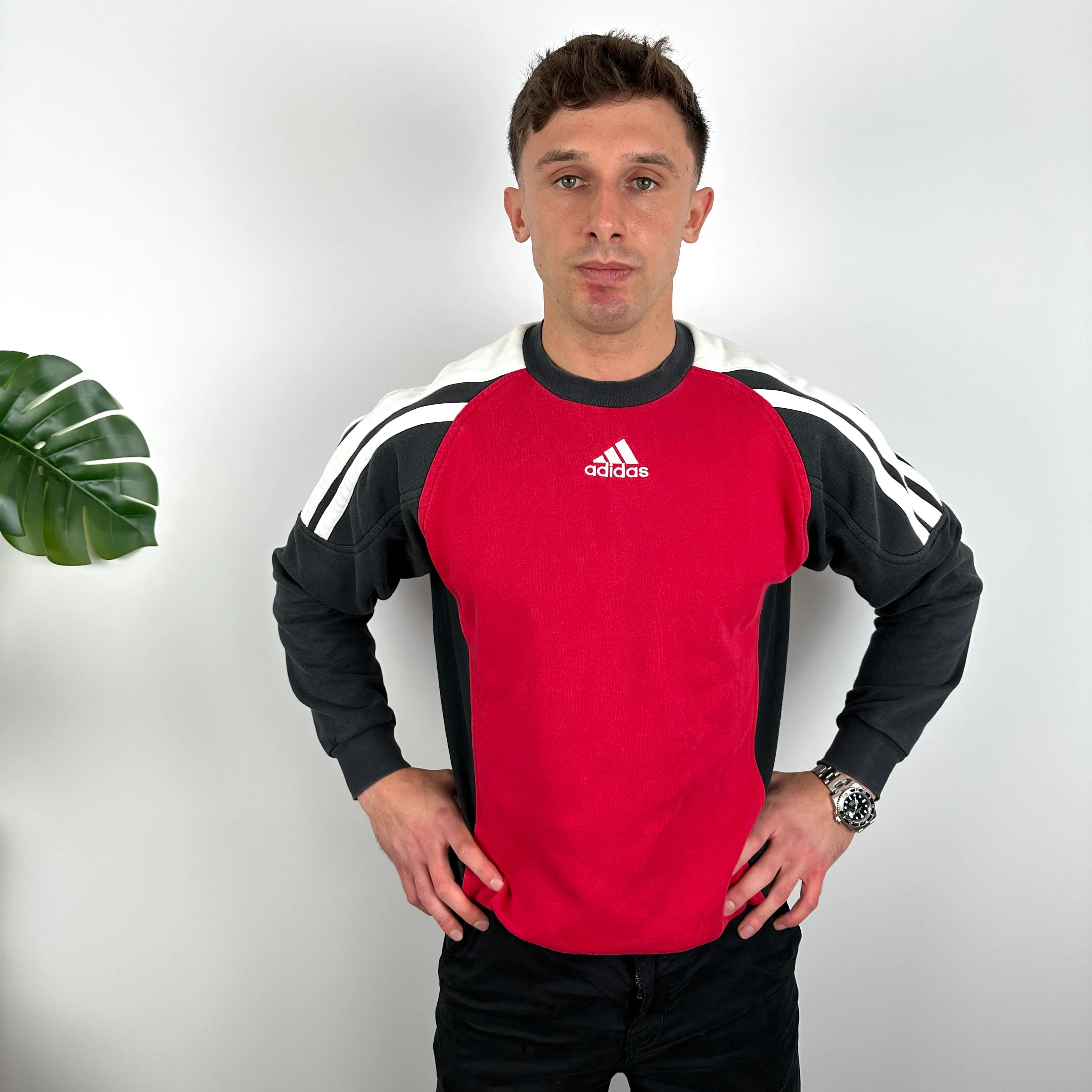 Adidas Red & Black Embroidered Spell Out Colour Block Sweatshirt (L) - Image 5