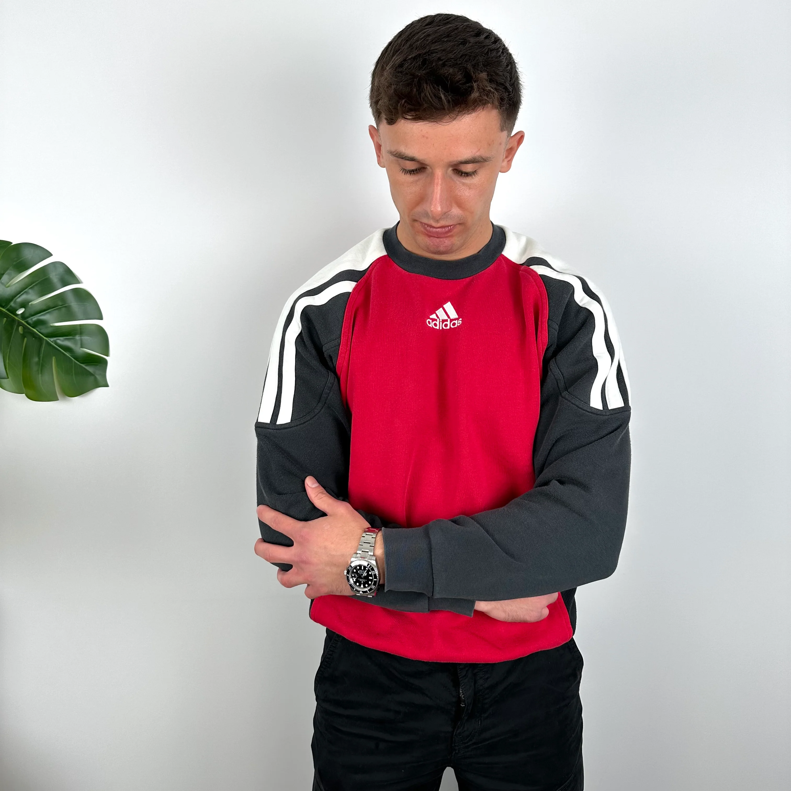 Adidas Red & Black Embroidered Spell Out Colour Block Sweatshirt (L) - Image 6