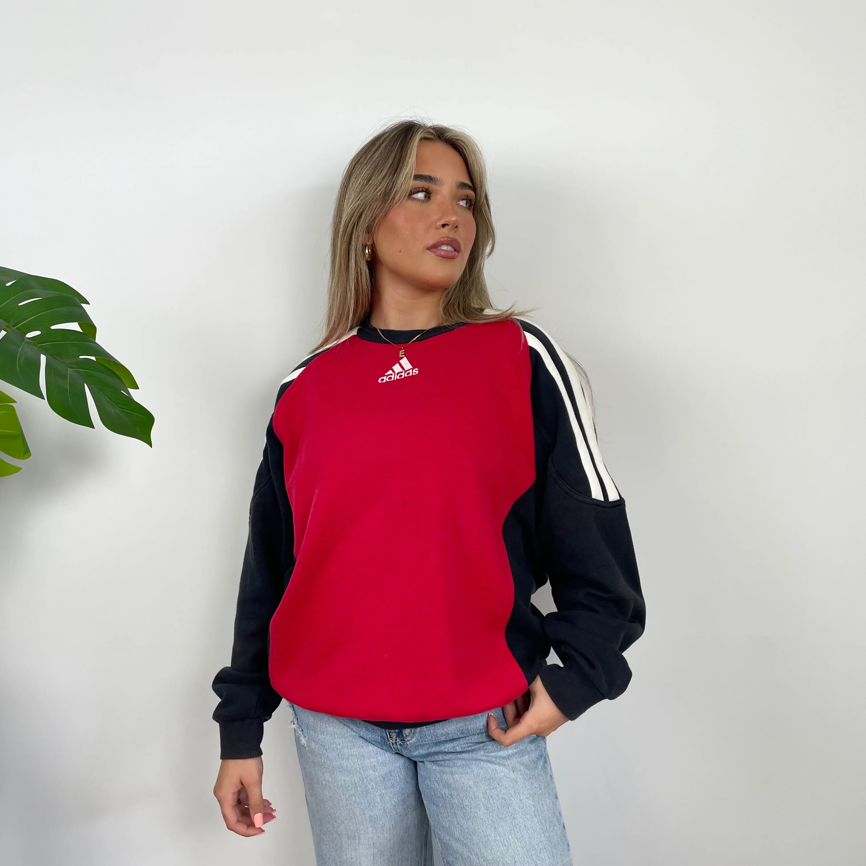 Adidas Red & Black Embroidered Spell Out Colour Block Sweatshirt (XL) - Image 2