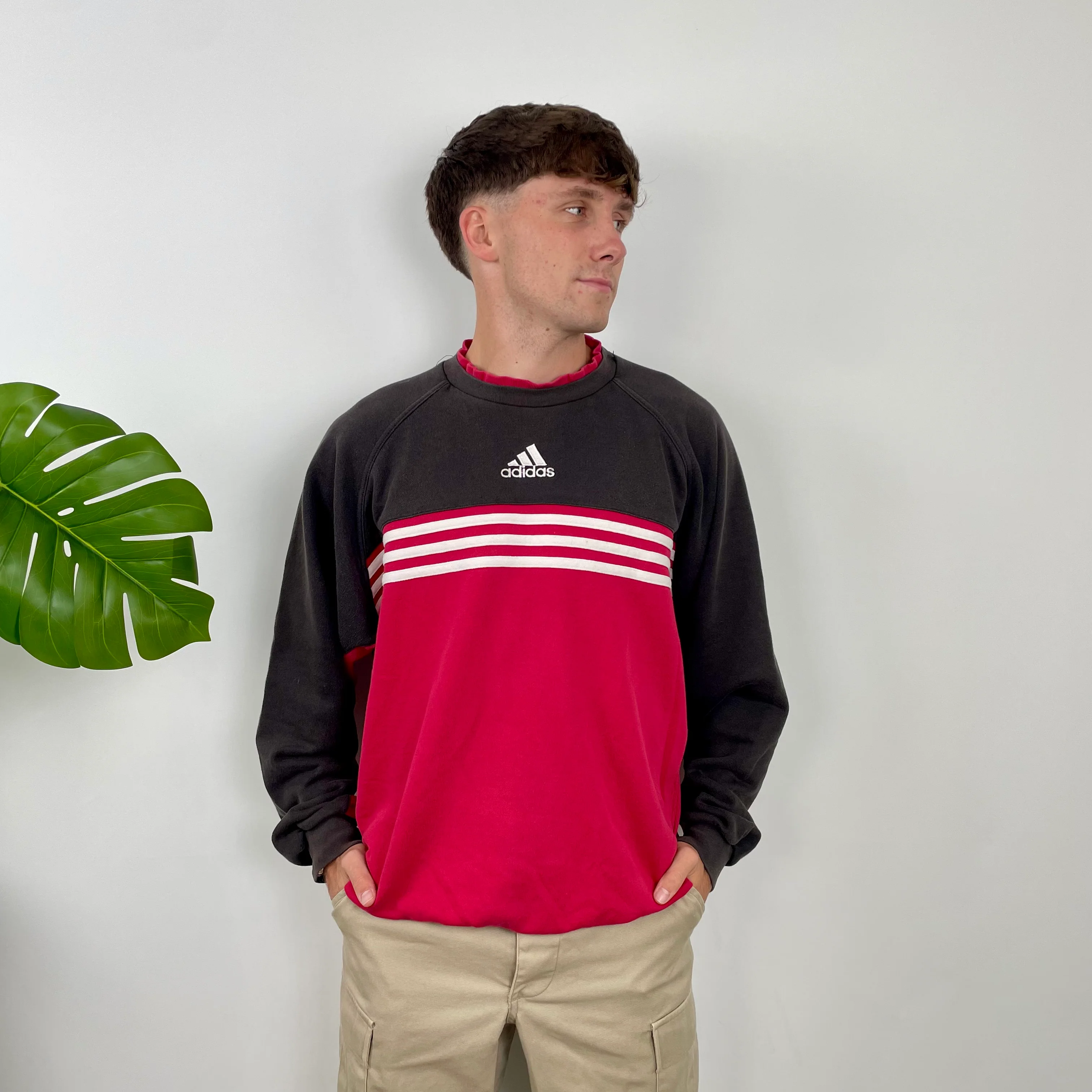 Adidas Red & Black Embroidered Spell Out Colour Block Sweatshirt (L) - Image 2