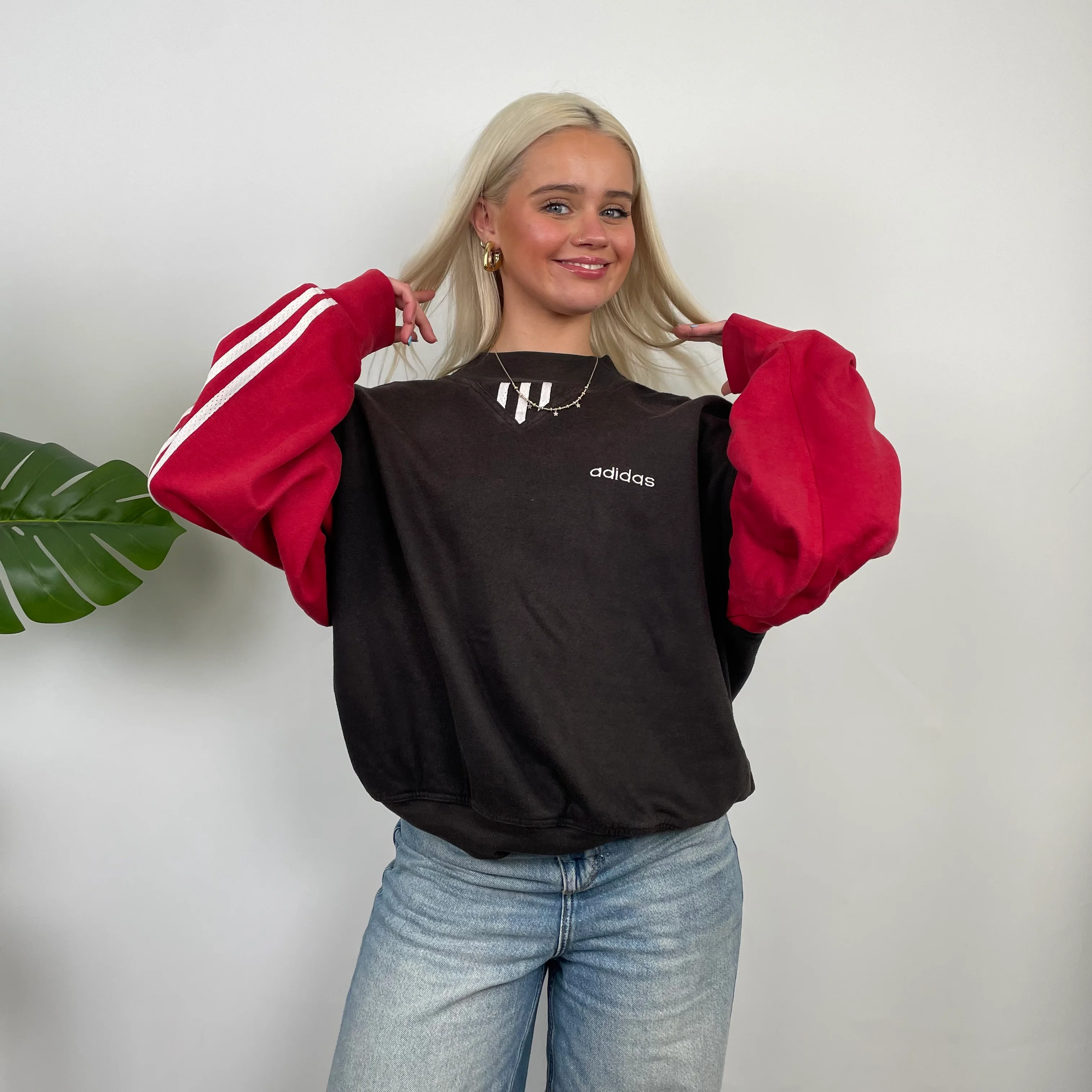 Adidas Red & Black Embroidered Spell Out Sweatshirt (S) - Image 3