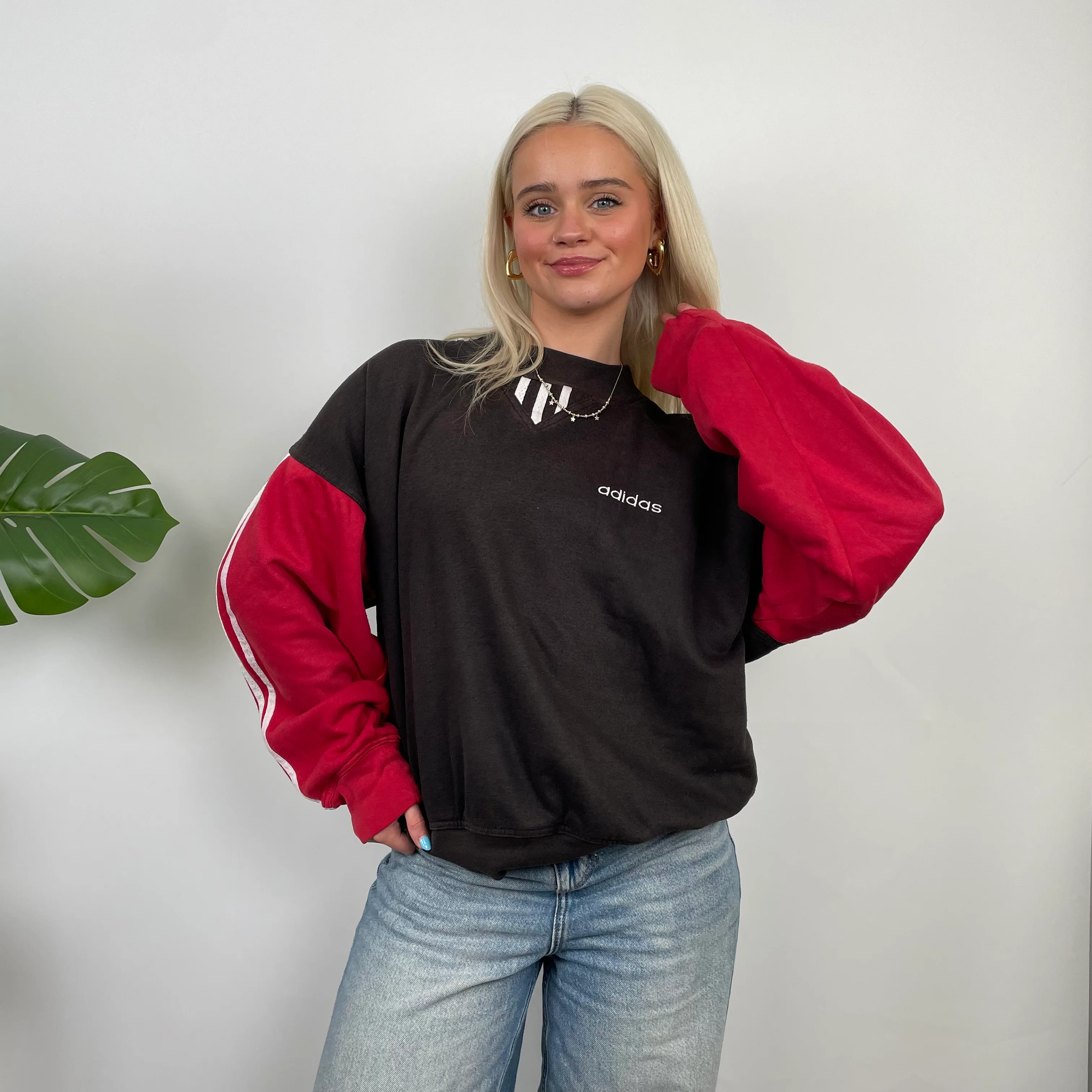 Adidas Red & Black Embroidered Spell Out Sweatshirt (S) - Image 9