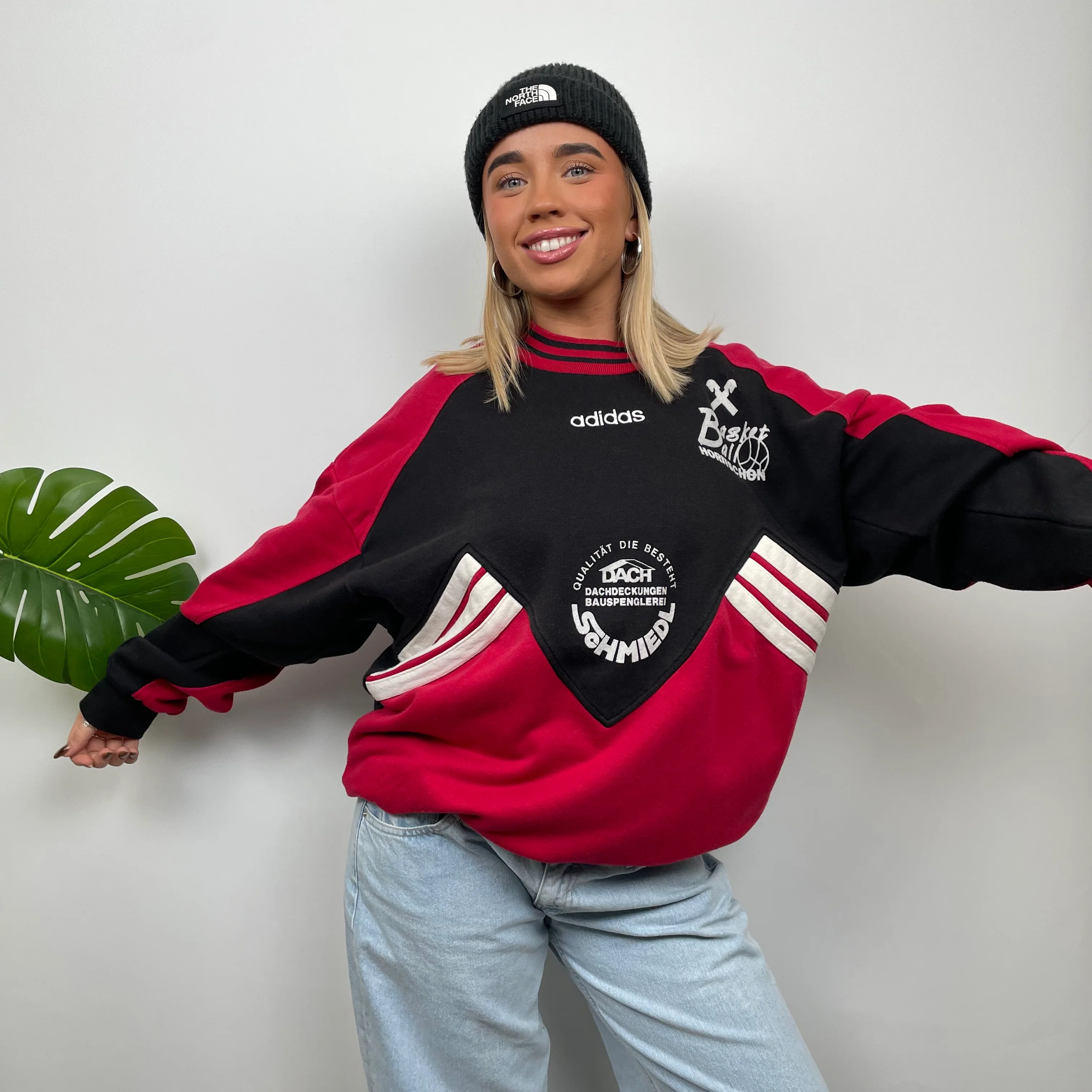 Adidas Red & Black Embroidered Spell Out Sweatshirt (L) - Image 2