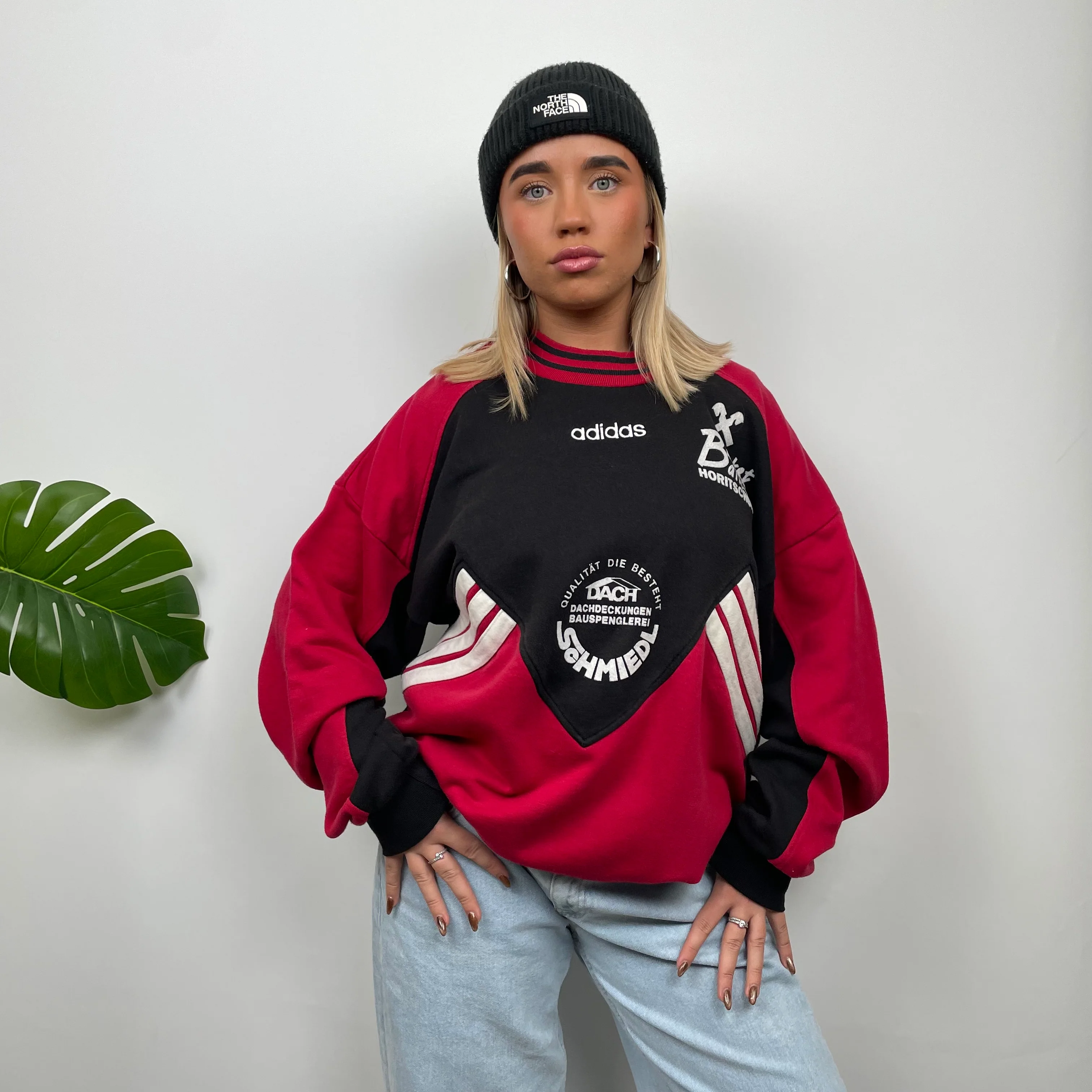 Adidas Red & Black Embroidered Spell Out Sweatshirt (L) - Image 3